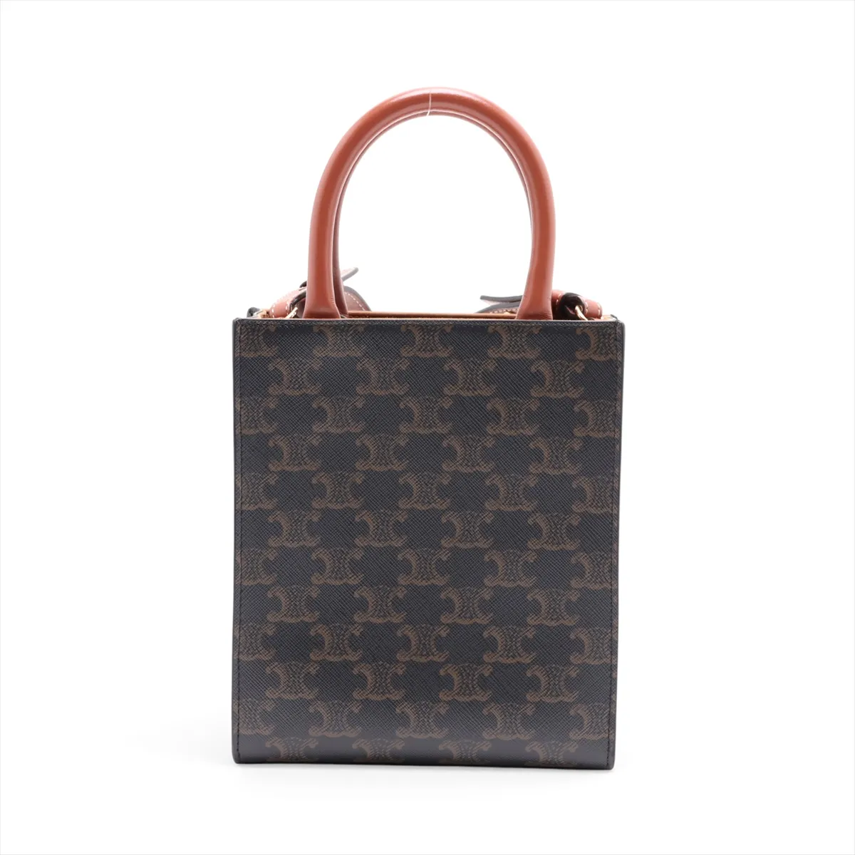 Triomphe Mini Vertical Cabas PVC x Leather 2-Way Handbag Brown — view 2