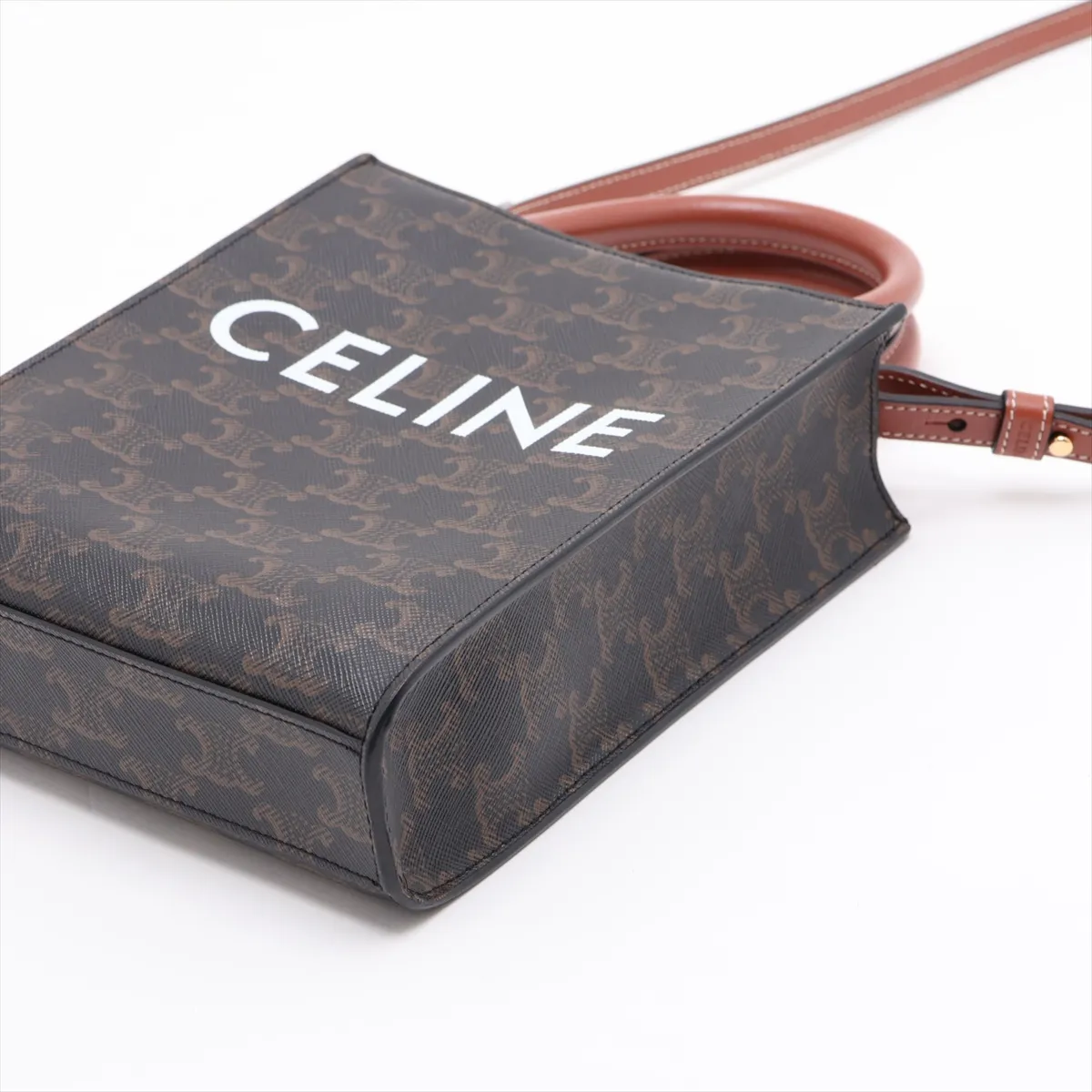 Triomphe Mini Vertical Cabas PVC x Leather 2-Way Handbag Brown — view 3