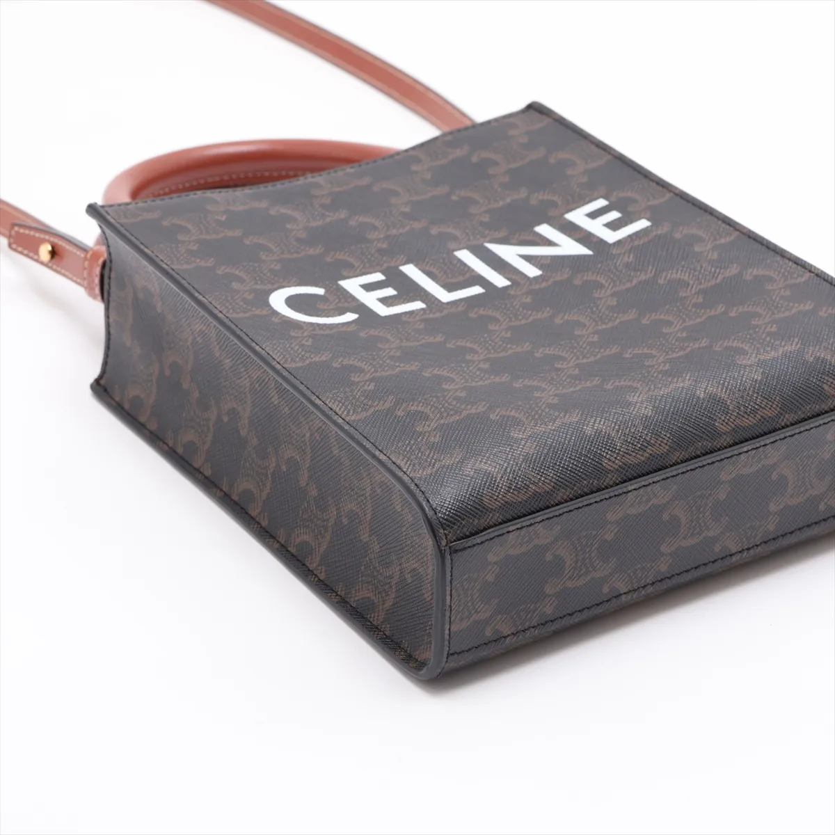 Triomphe Mini Vertical Cabas PVC x Leather 2-Way Handbag Brown — view 4
