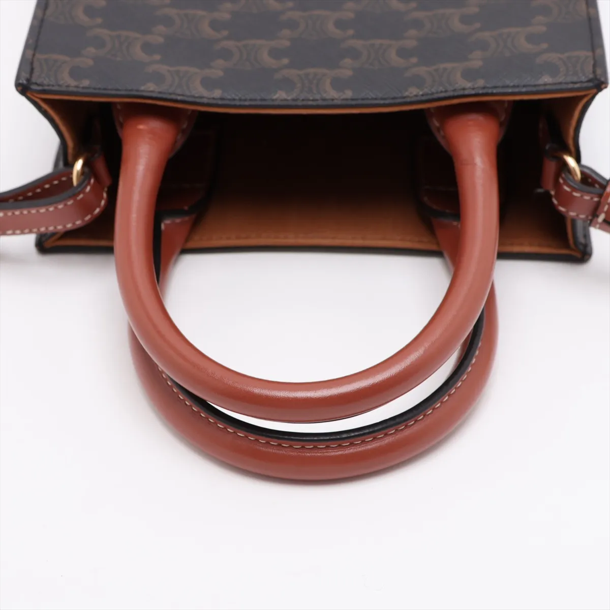 Triomphe Mini Vertical Cabas PVC x Leather 2-Way Handbag Brown — view 5