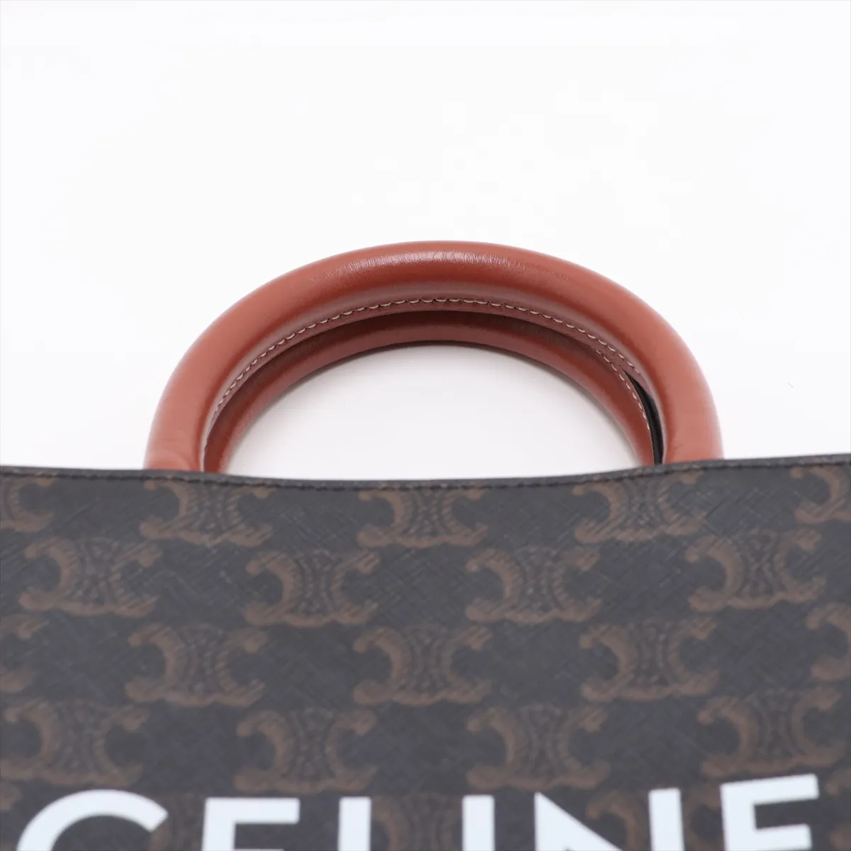 Triomphe Mini Vertical Cabas PVC x Leather 2-Way Handbag Brown — view 6