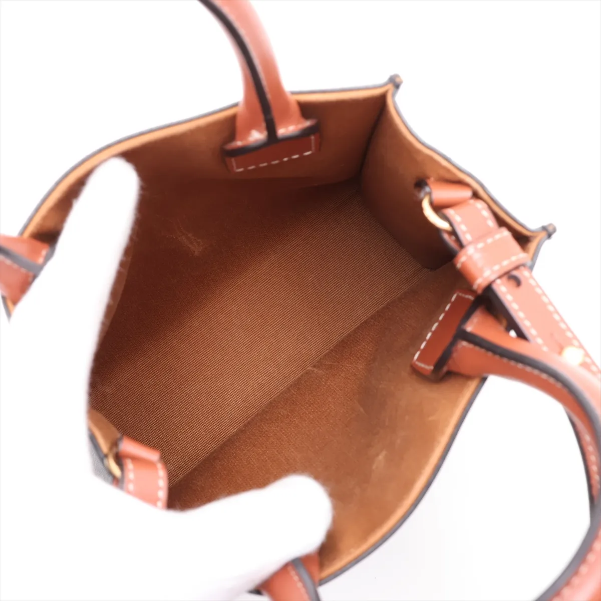 Triomphe Mini Vertical Cabas PVC x Leather 2-Way Handbag Brown — view 8