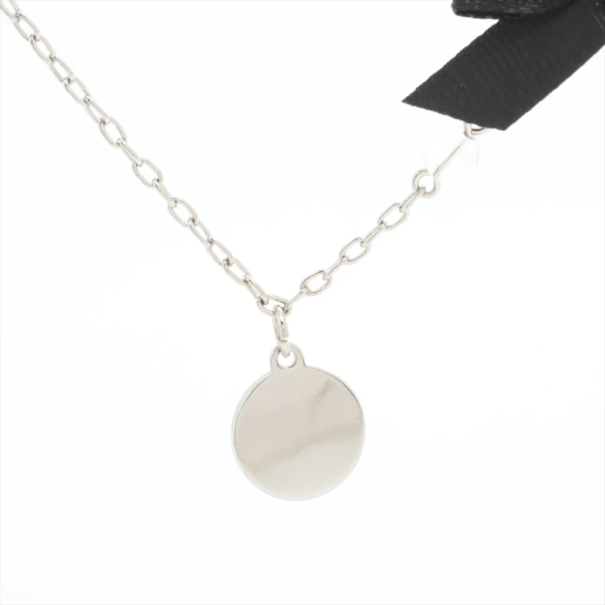 Ribbon Necklace, Metal x Rhinestone x Faux Pearl, Silver. — view 2