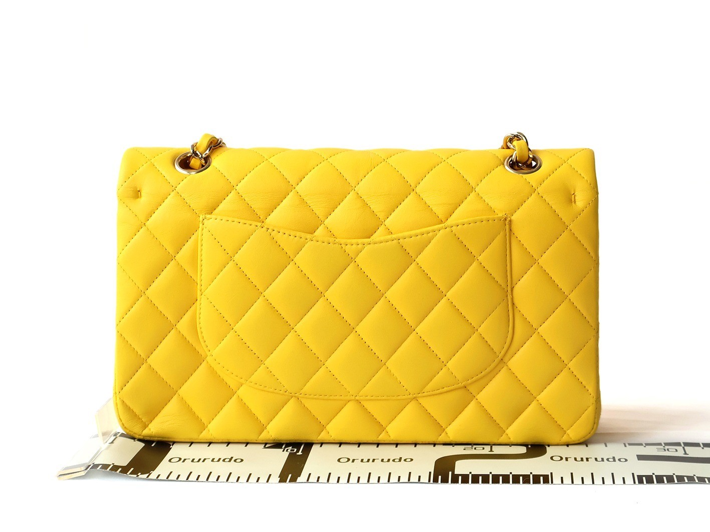Matelassé 25 Lambskin Double Flap Double Chain Shoulder Bag, Yellow — view 2