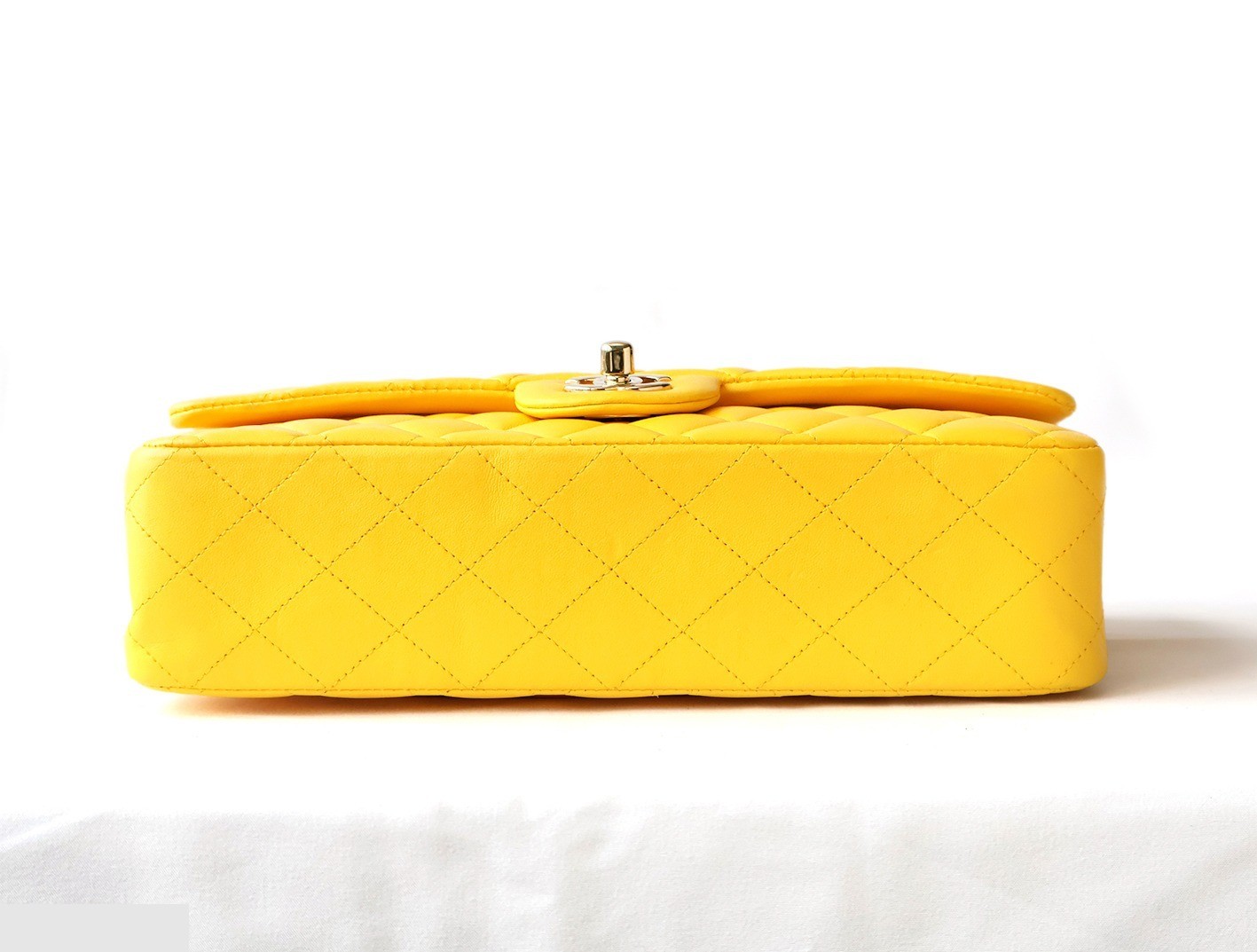 Matelassé 25 Lambskin Double Flap Double Chain Shoulder Bag, Yellow — view 5