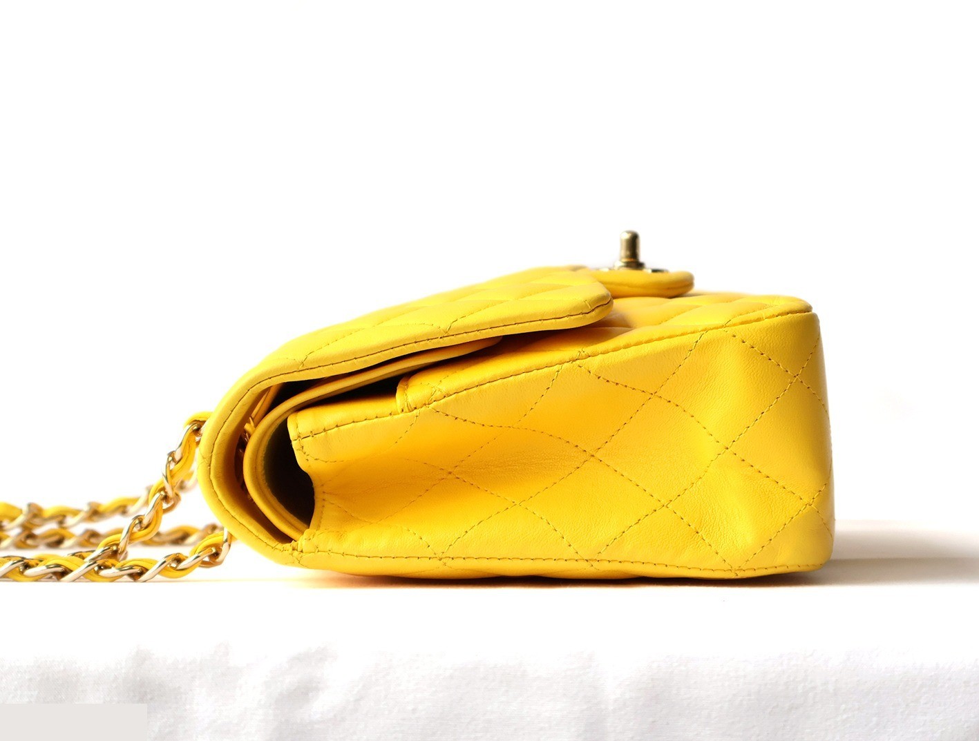 Matelassé 25 Lambskin Double Flap Double Chain Shoulder Bag, Yellow — view 6