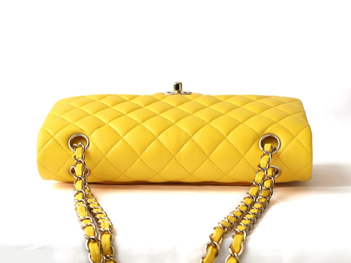 Matelassé 25 Lambskin Double Flap Double Chain Shoulder Bag, Yellow — view 8