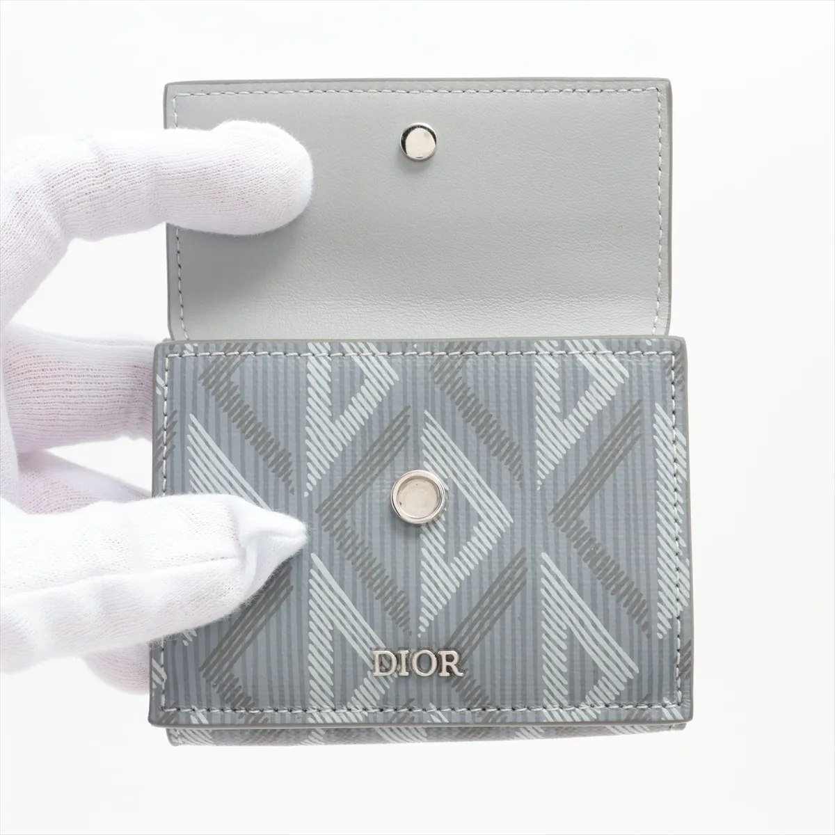 CD Diamond PVC x Leather Compact Wallet Gray — view 3