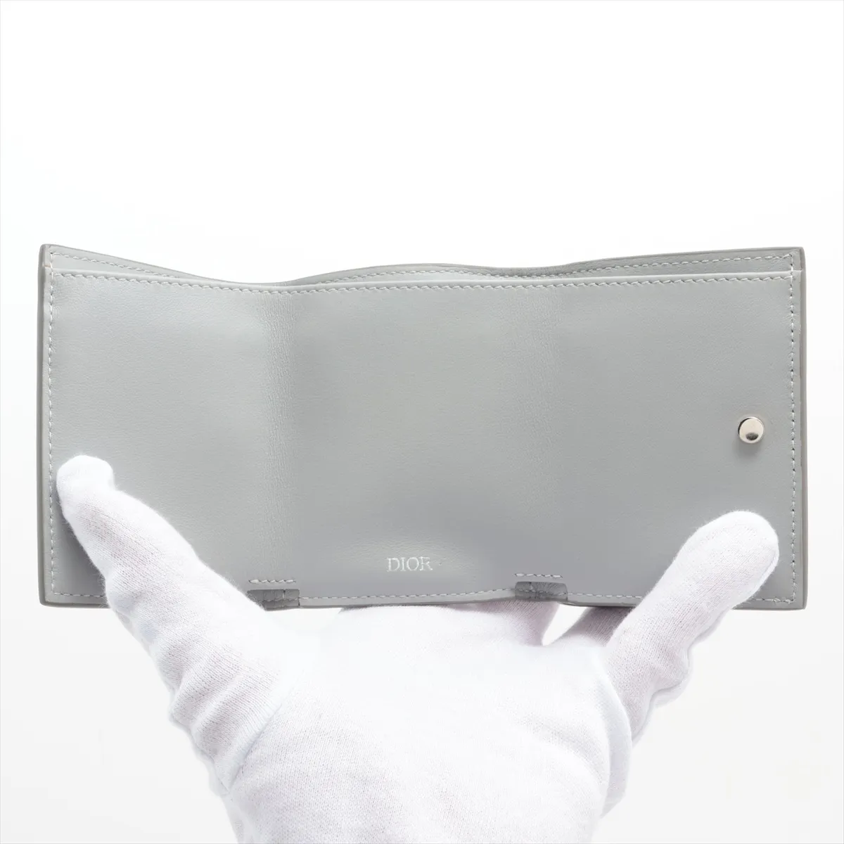 CD Diamond PVC x Leather Compact Wallet Gray — view 5