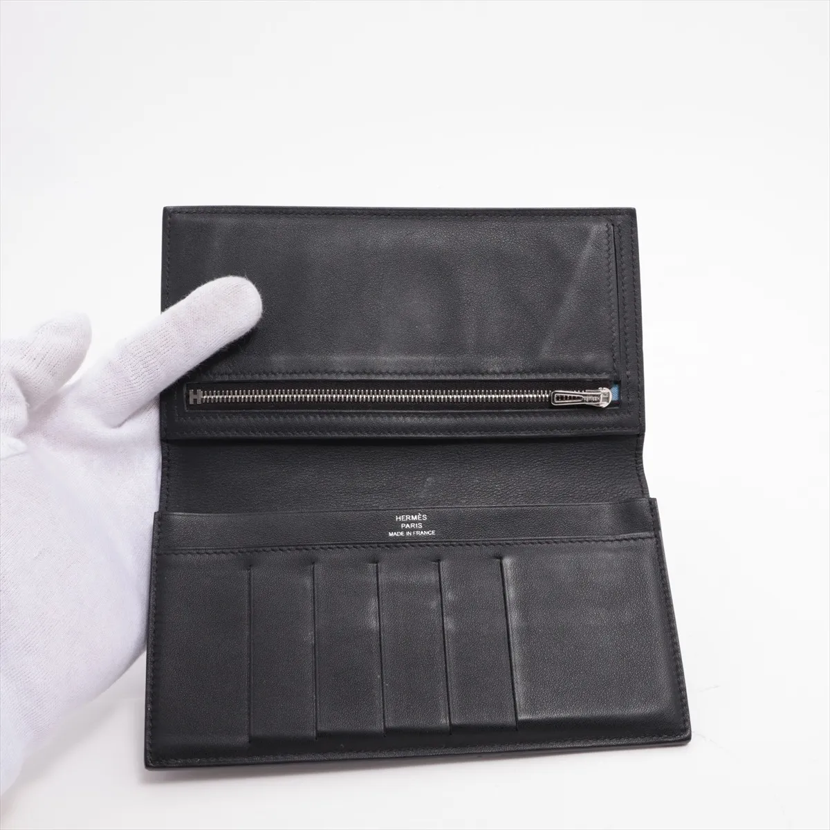Citizen Twill Long Silk In Leather Long Wallet, Black, Silver Hardware, Condition B: 2023 — view 3