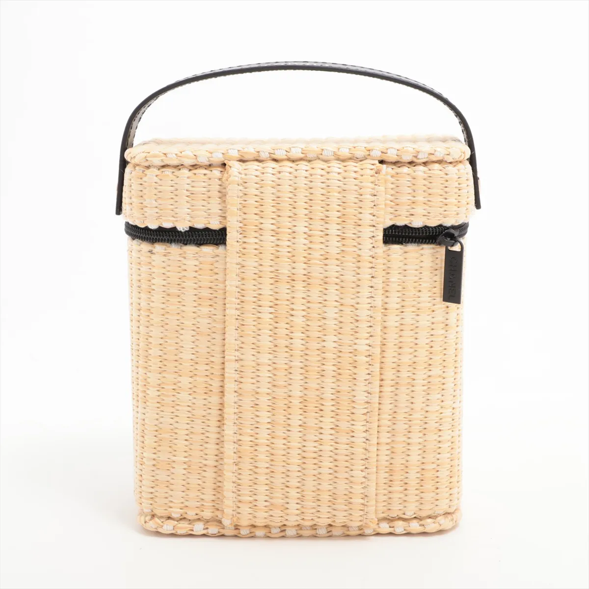Les Beiges Panier des Essentiels Rattan Pouch, Beige x Black, Black Hardware — view 2