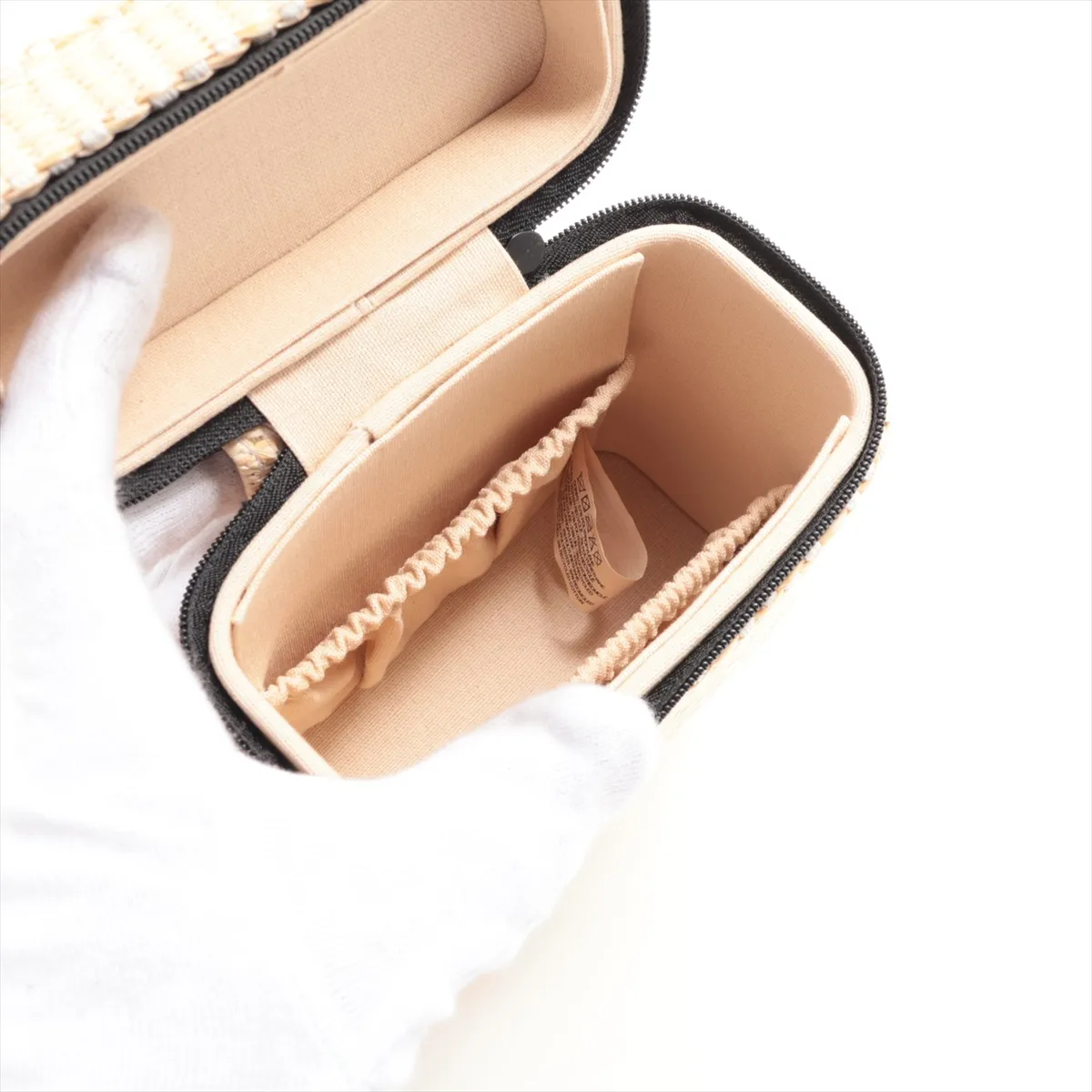 Les Beiges Panier des Essentiels Rattan Pouch, Beige x Black, Black Hardware — view 3