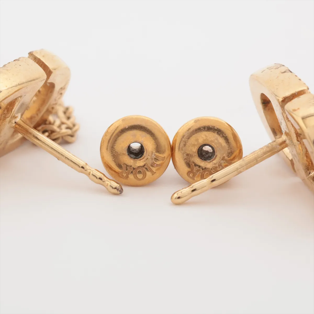Petit CD earrings (for both ears), gold-plated with rhinestones and faux pearls. Shows signs of wear, including — view 4