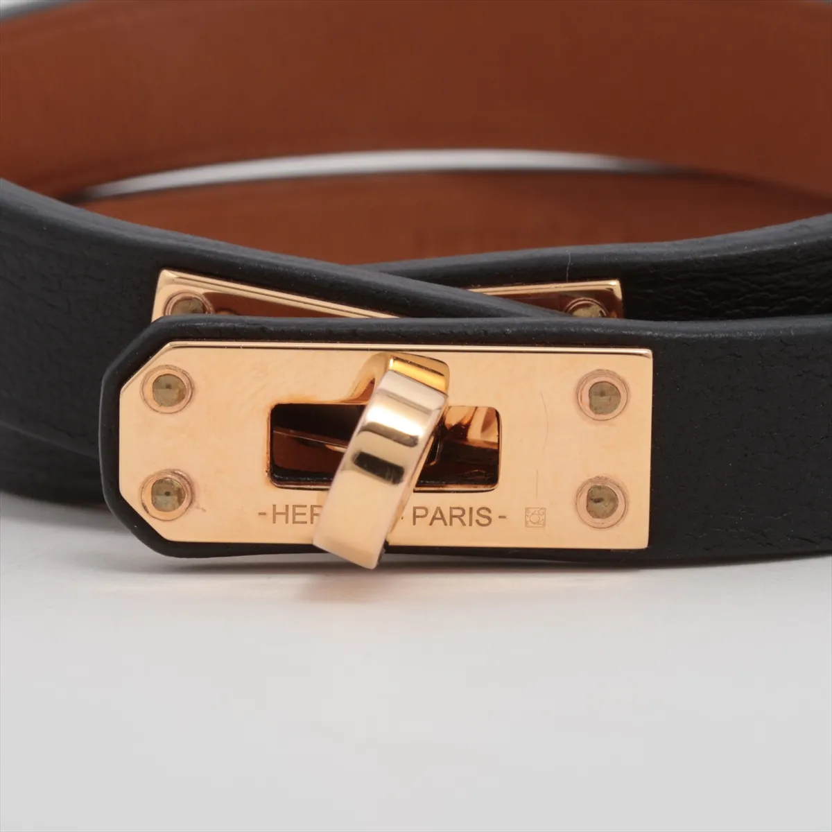 Mini Kelly Double Tour B:2023 Bracelet T1 GP x Leather Black x Gold — view 3
