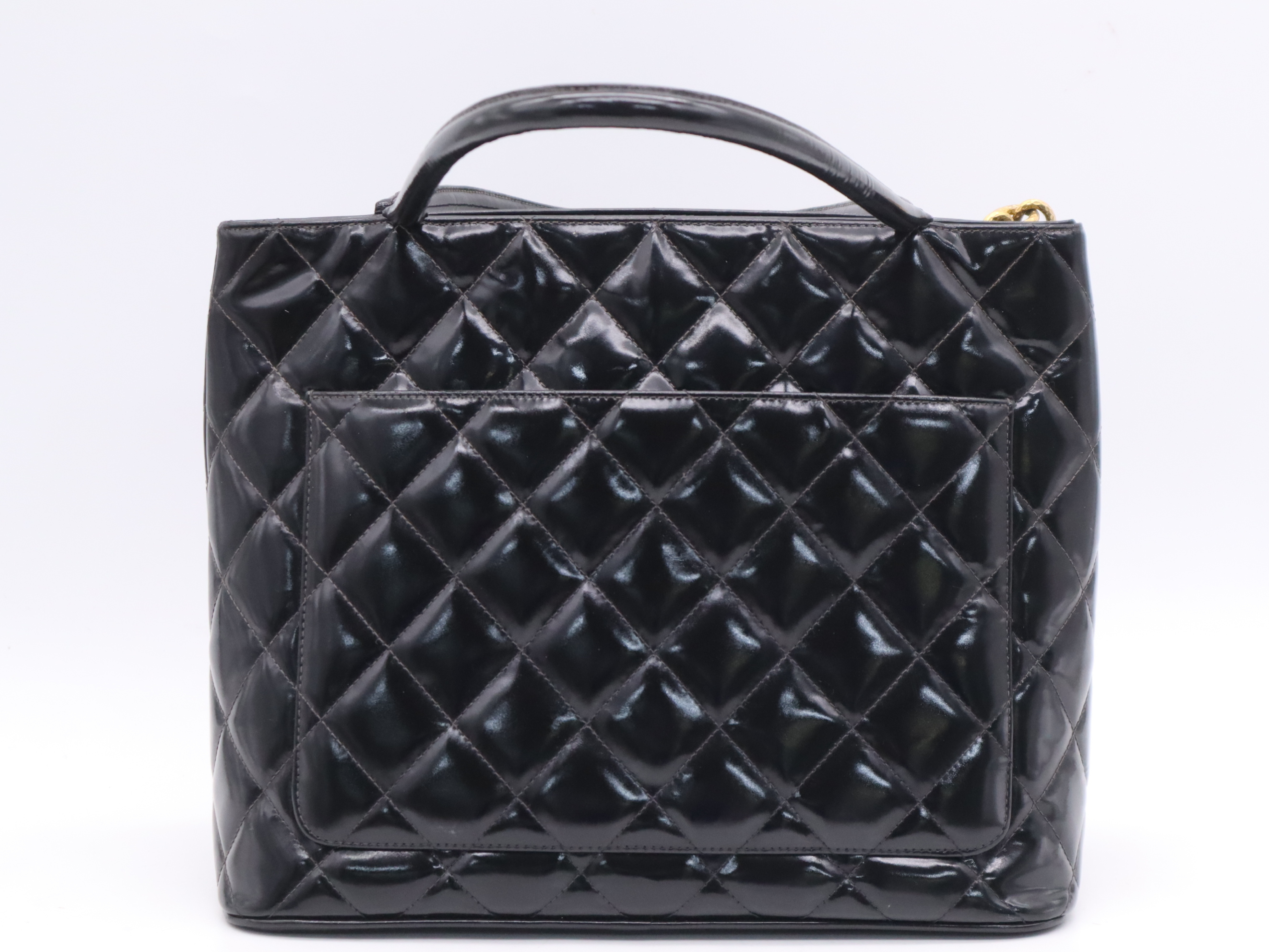 Enamel Matelassé Reissue Tote Bag with Gold Hardware, Black Seal, Card Holder, 4593553 — view 2