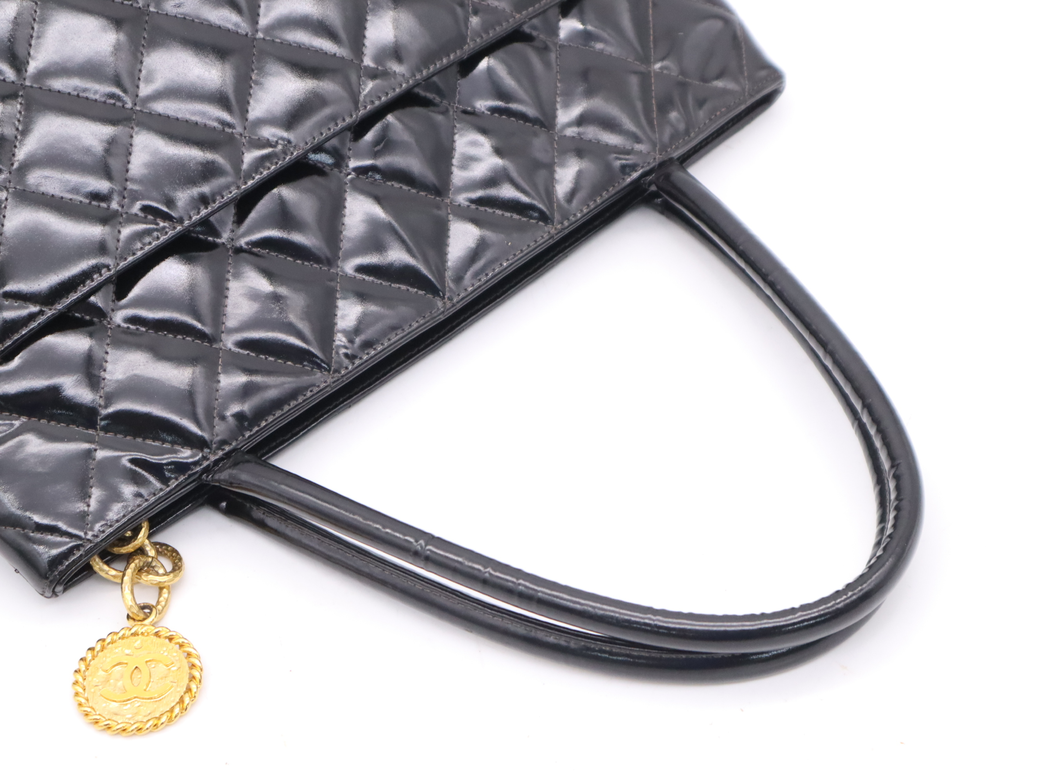 Enamel Matelassé Reissue Tote Bag with Gold Hardware, Black Seal, Card Holder, 4593553 — view 6
