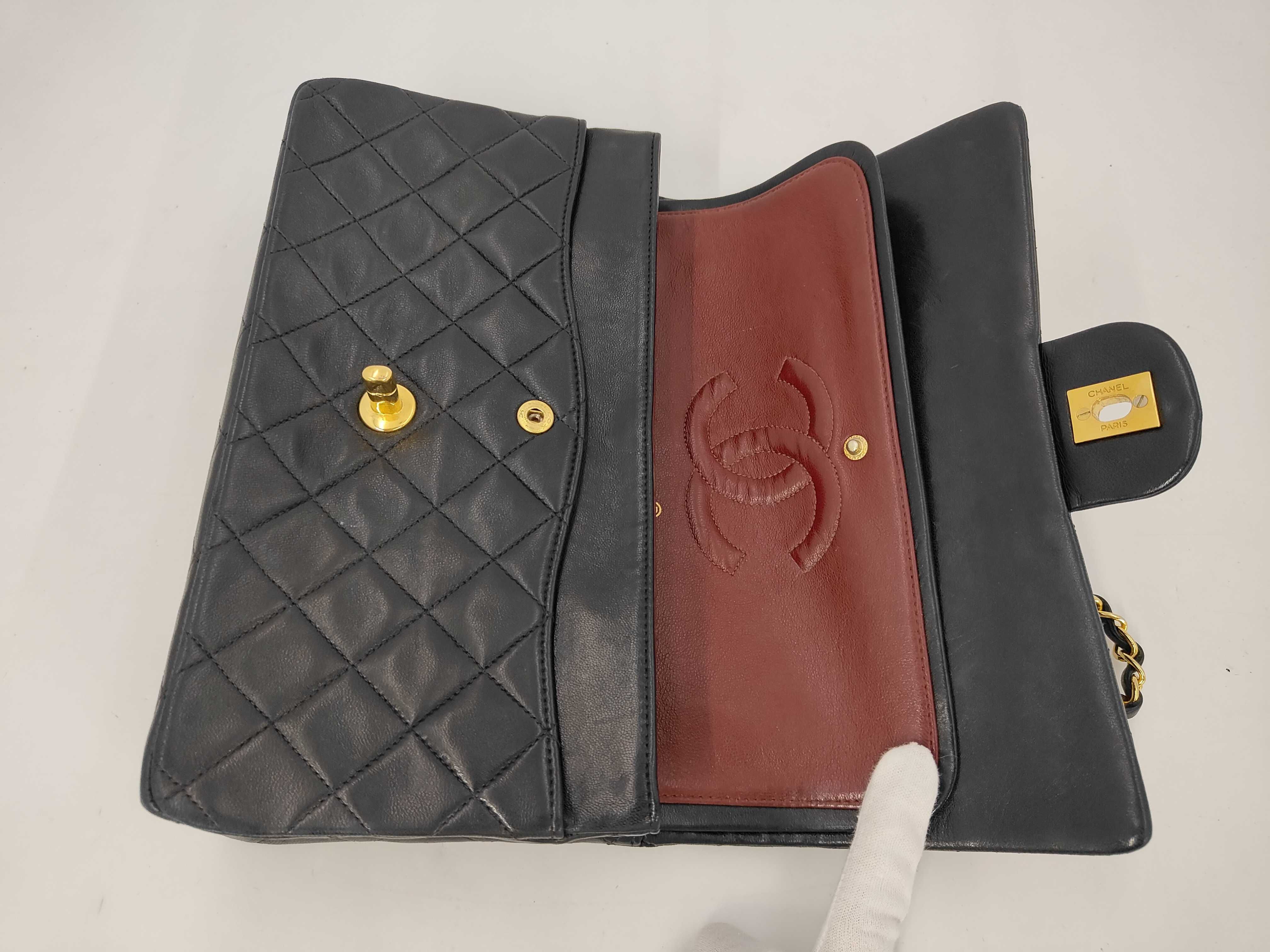 Matelassé 25 Lambskin Double Flap Double Chain Bag, Black with Gold Hardware, A01112 2333956, Guarantee Card, Shoulder Bag — view 8