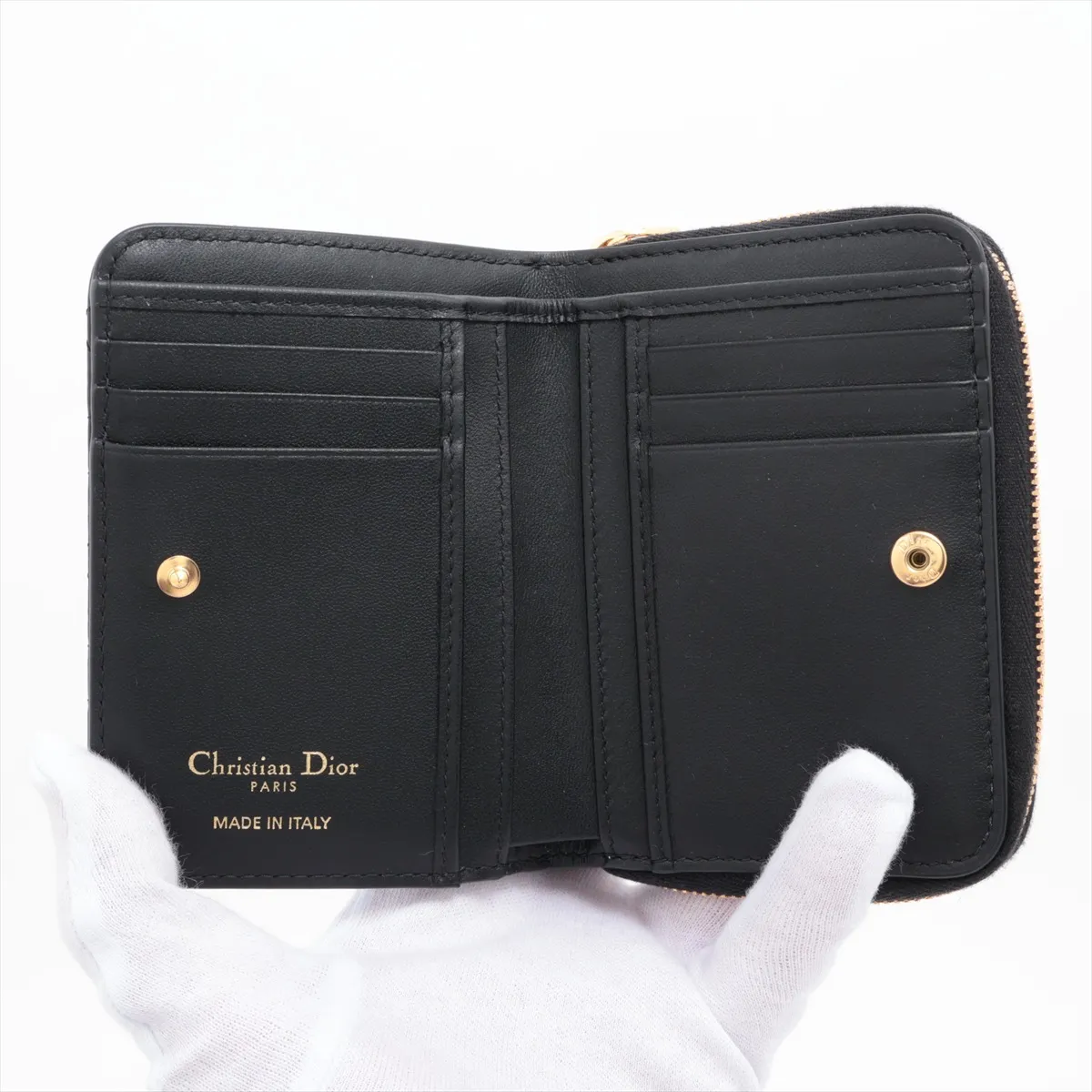 Lady Dior Cannage Caro Leather Compact Wallet Black — view 3