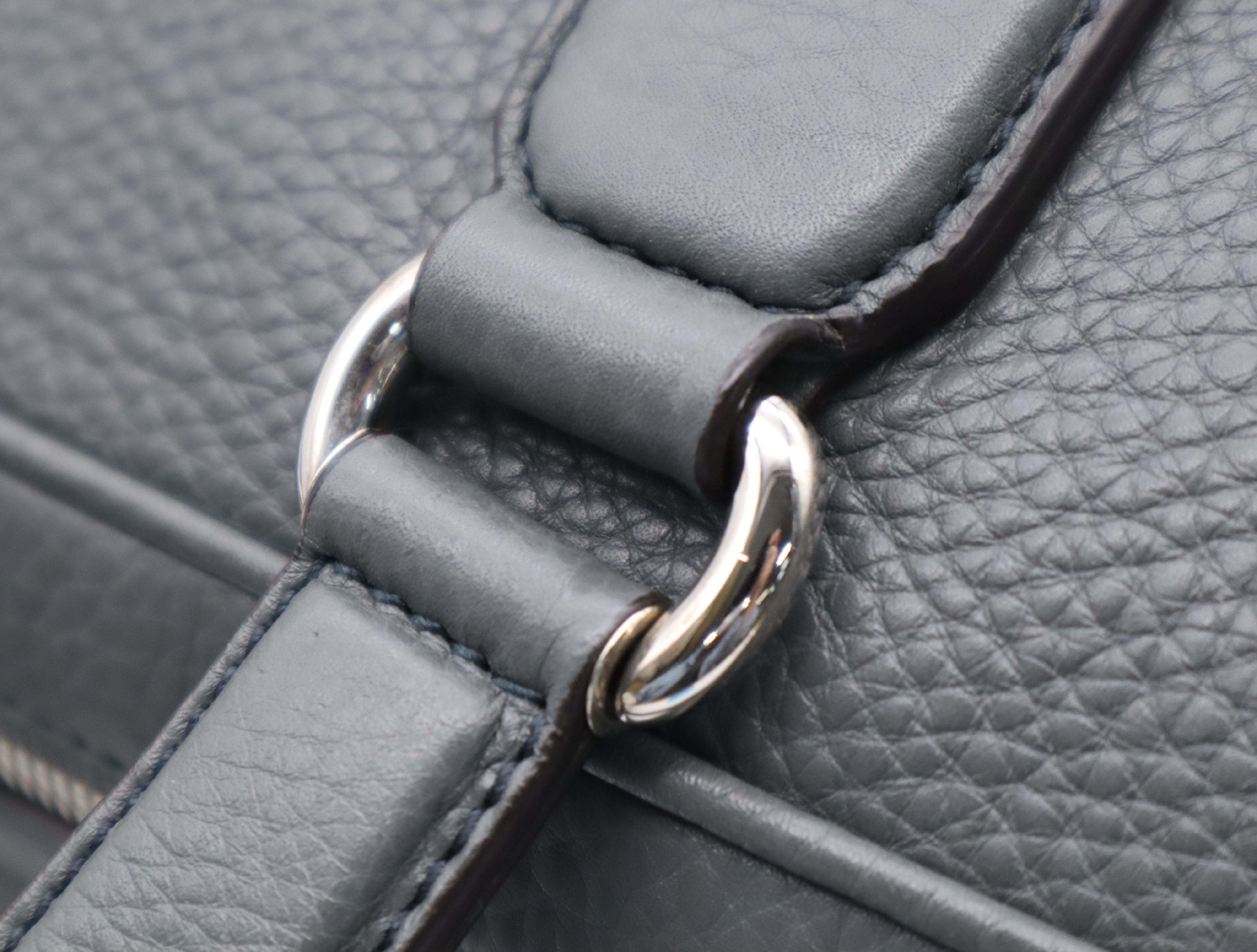 322057 Leather Interlocking G Business Bag, Gray, Silver Hardware, Shoulder Strap — view 11