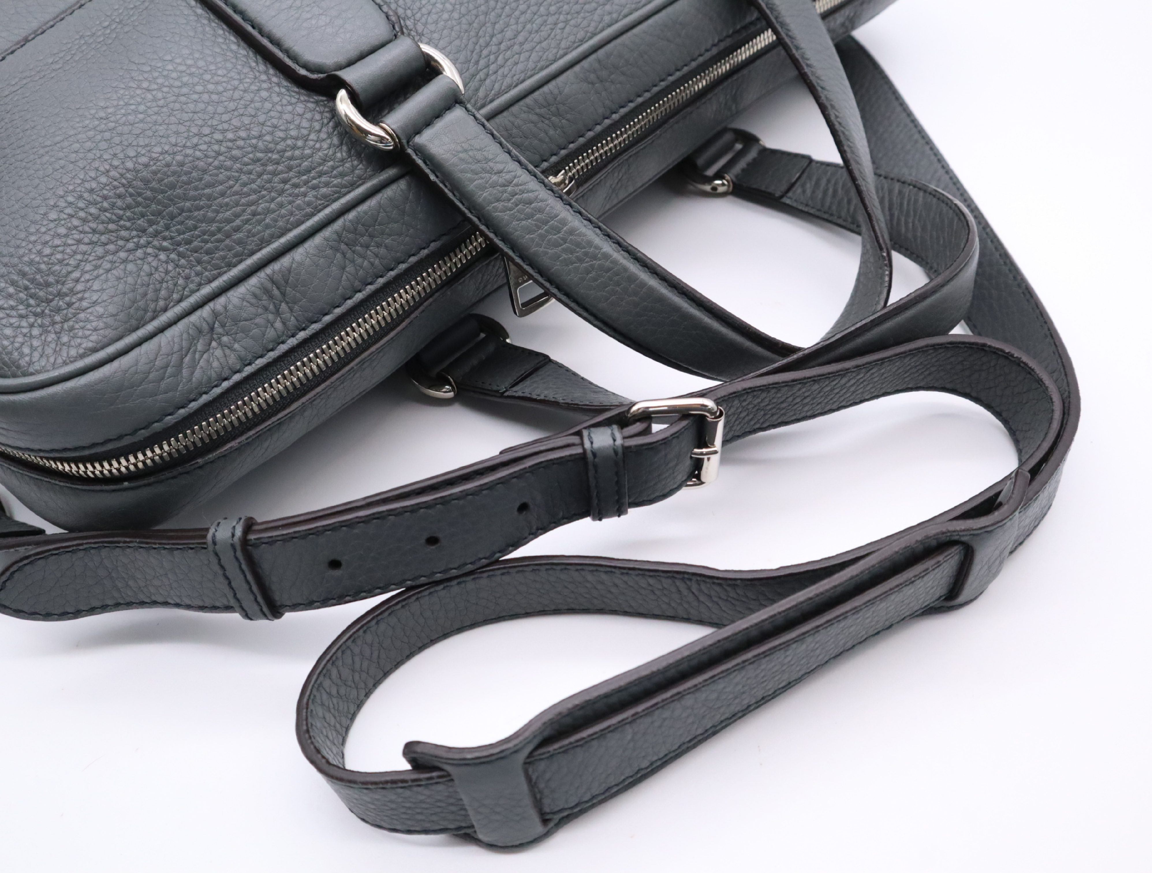 322057 Leather Interlocking G Business Bag, Gray, Silver Hardware, Shoulder Strap — view 14