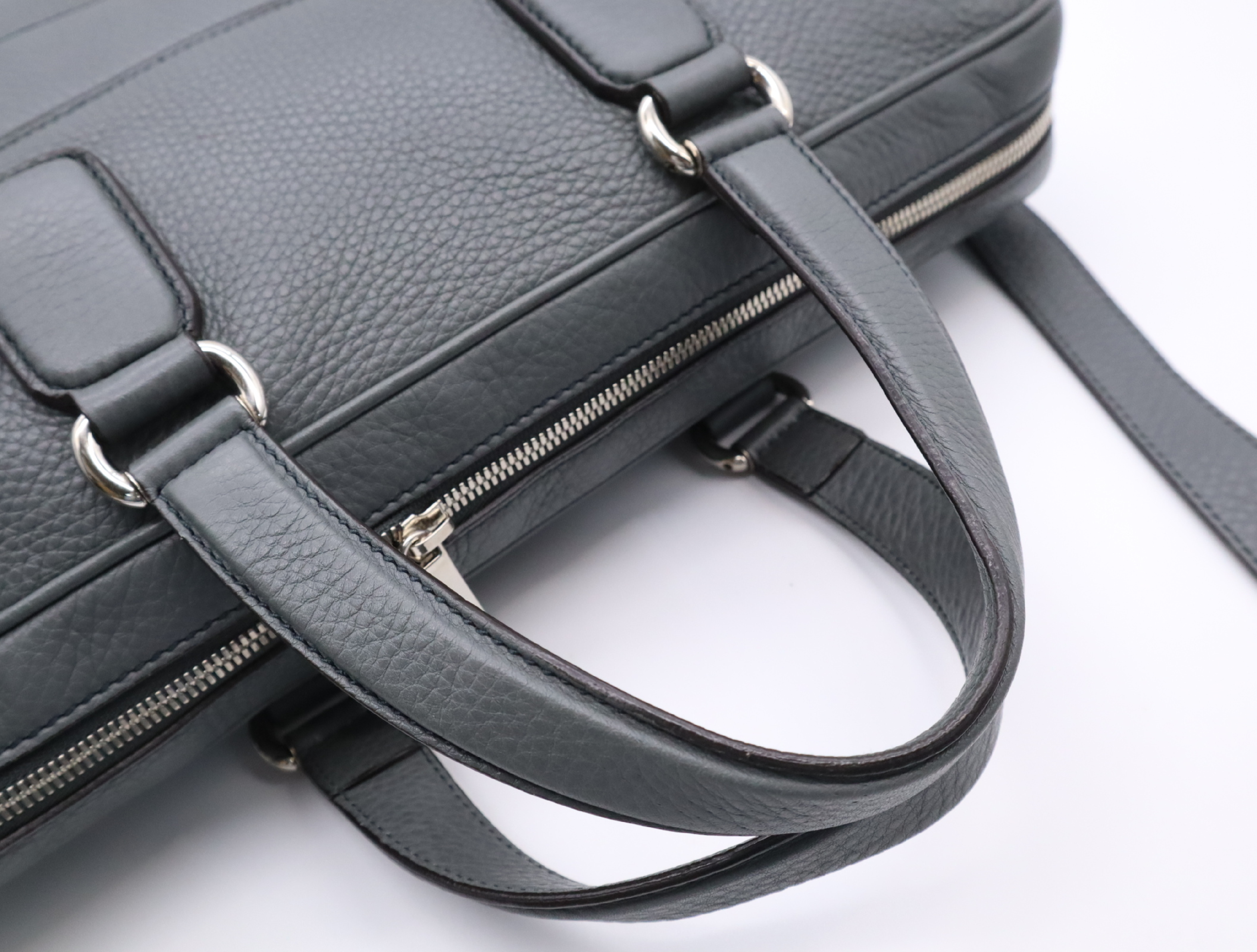 322057 Leather Interlocking G Business Bag, Gray, Silver Hardware, Shoulder Strap — view 15