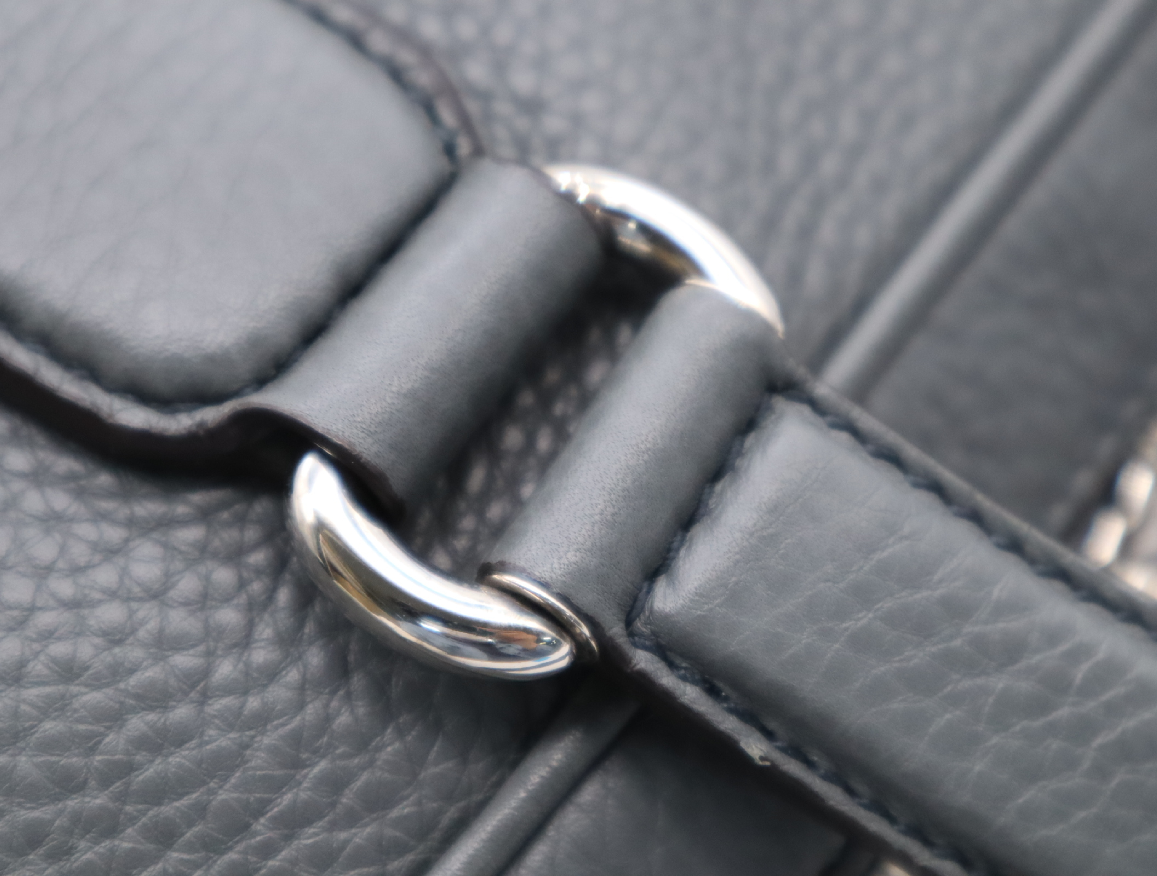 322057 Leather Interlocking G Business Bag, Gray, Silver Hardware, Shoulder Strap — view 10