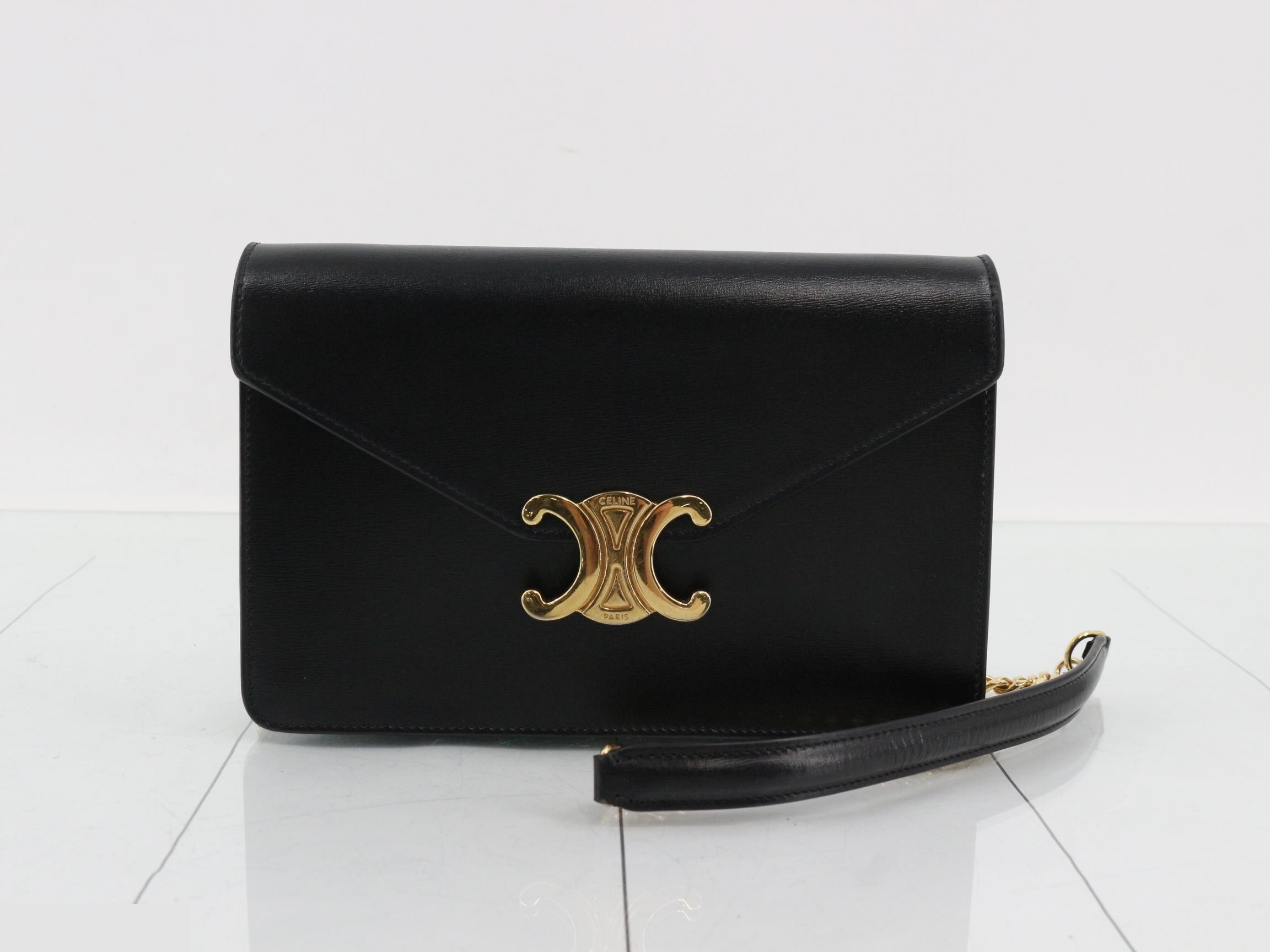 Triomphe Chain Wallet Margo Leather Chain Shoulder Bag Black