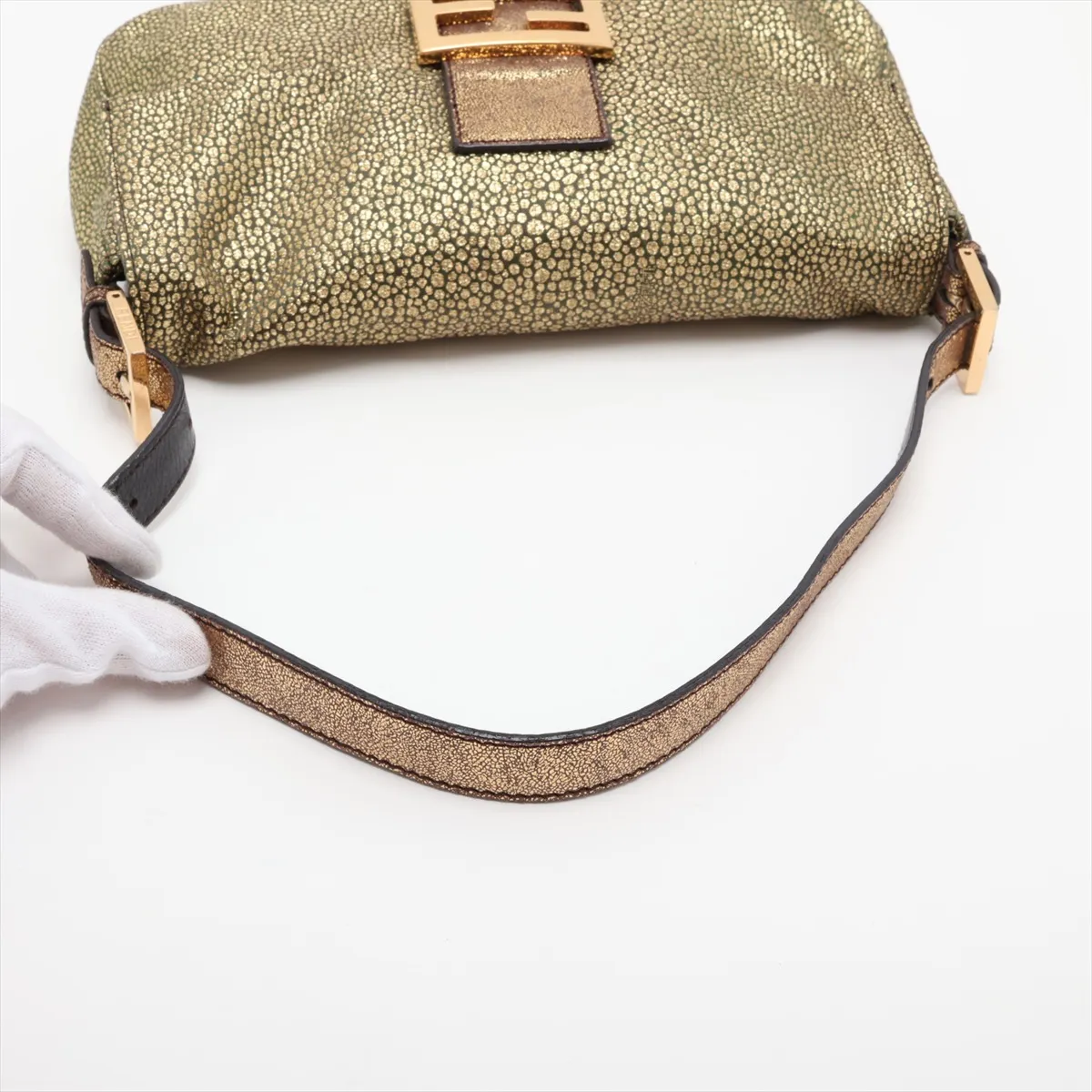 Mamma Bucket 8BR600 Leather Shoulder Bag Gold x Black — view 5