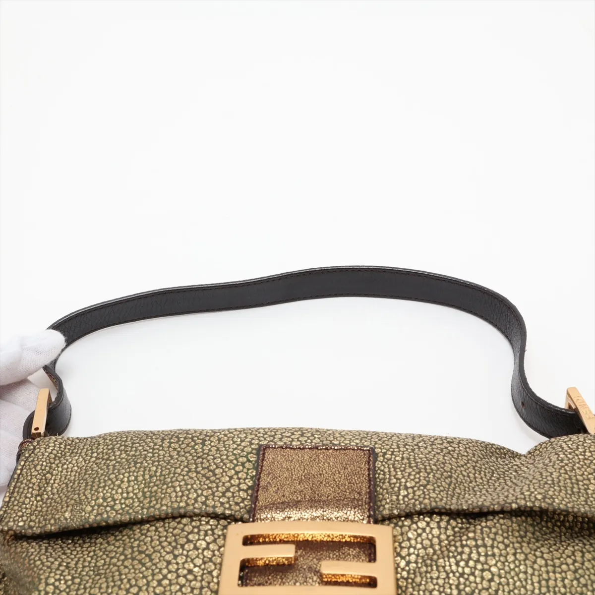 Mamma Bucket 8BR600 Leather Shoulder Bag Gold x Black — view 6