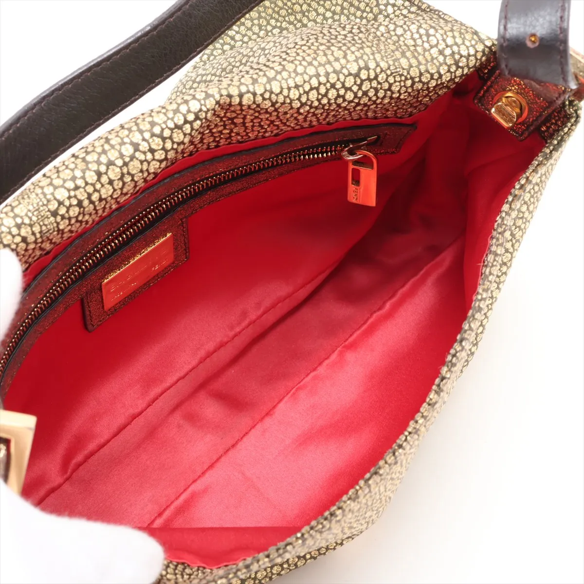 Mamma Bucket 8BR600 Leather Shoulder Bag Gold x Black — view 7