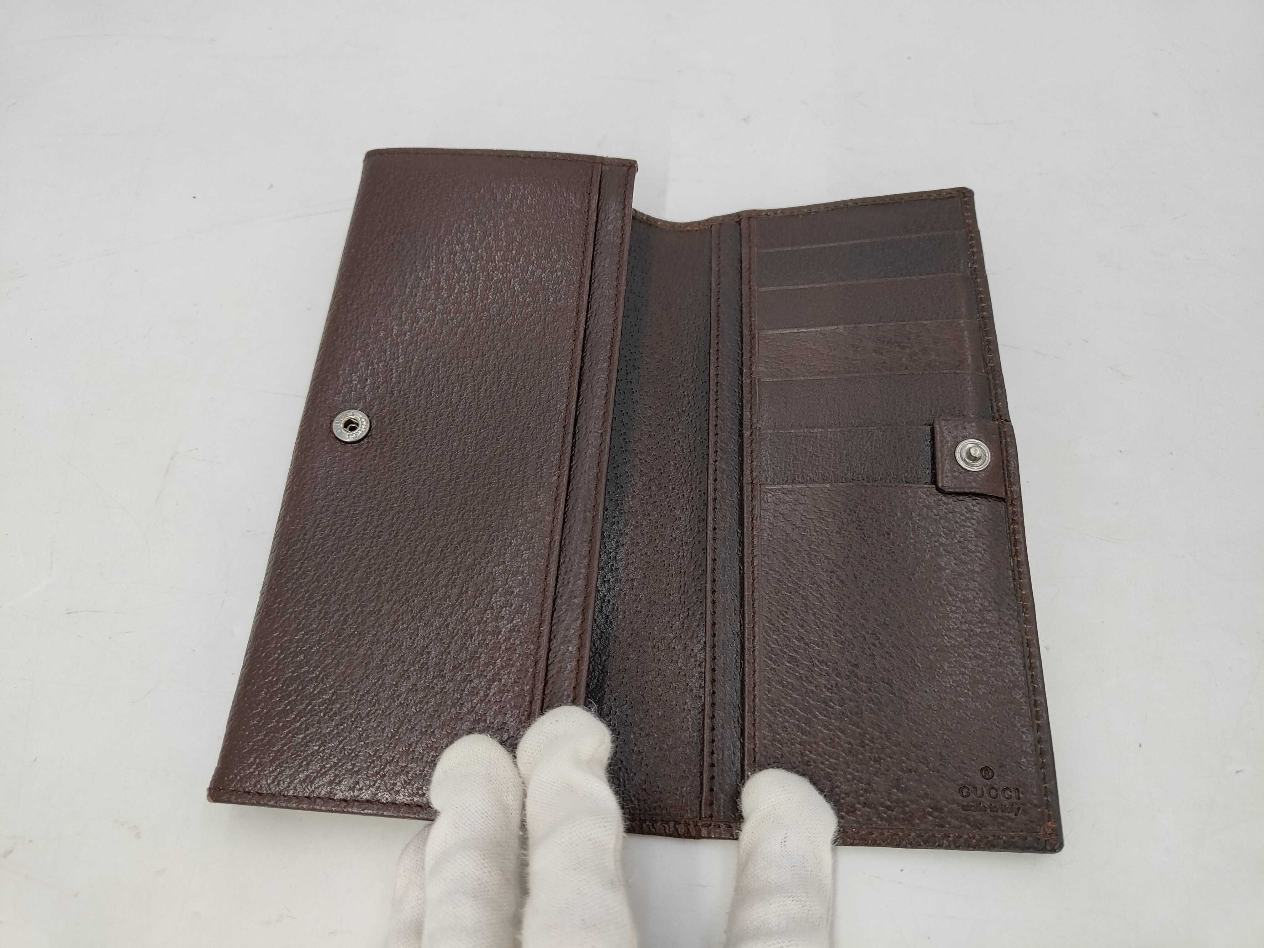 118377GG Canvas Long Wallet, Canvas Leather, Brown, Billfold — view 4