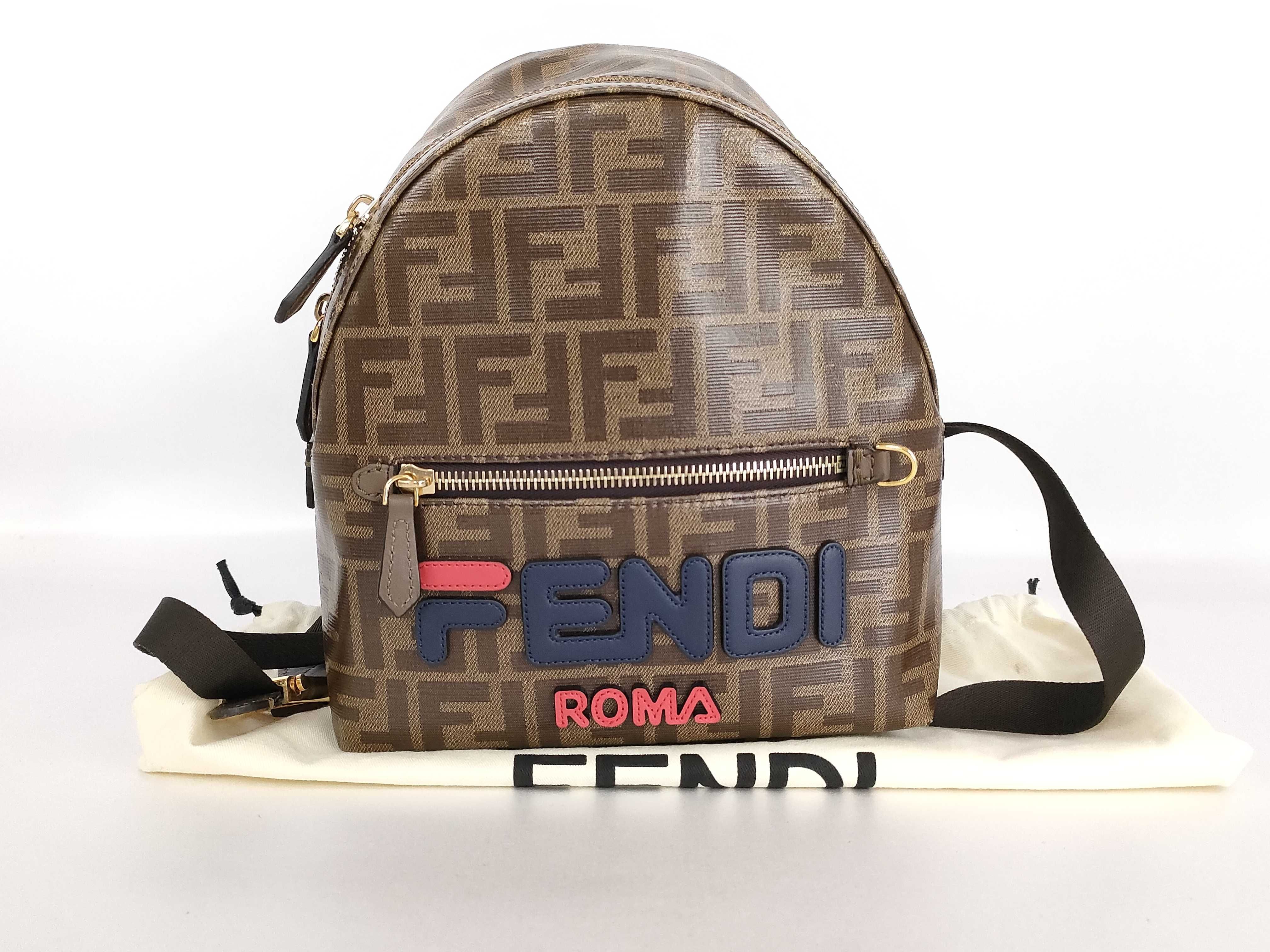 Zucca pattern backpack, Fendi backpack, Fila Zucca brown backpack.