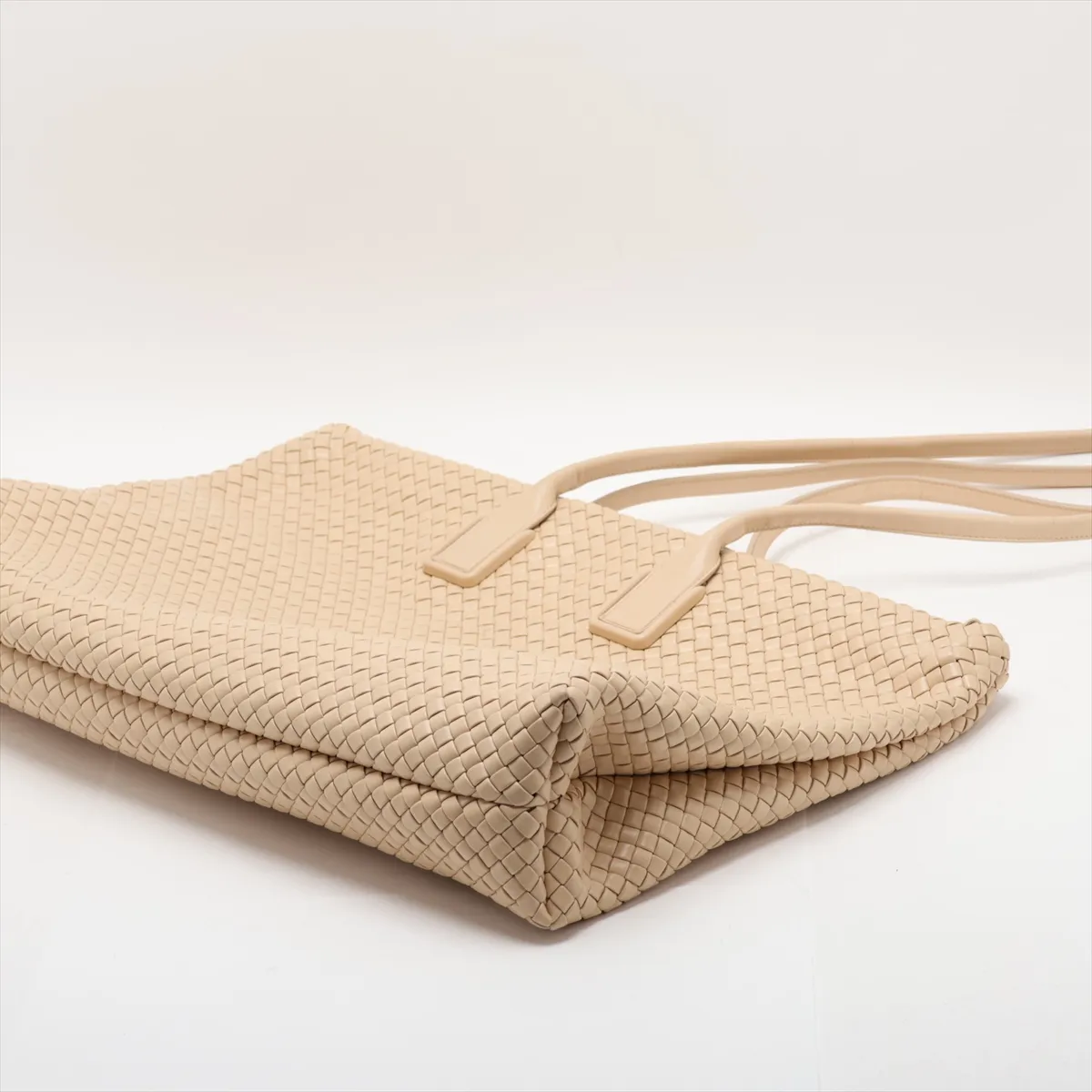 Intrecciato Leather Tote Bag, Beige — view 3