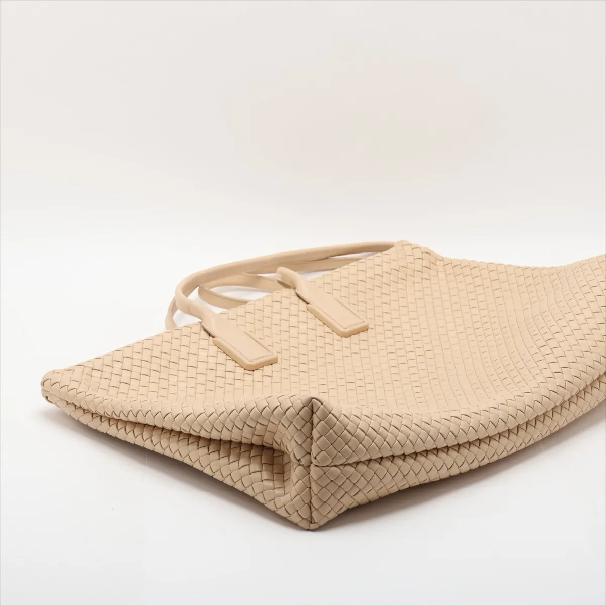 Intrecciato Leather Tote Bag, Beige — view 4