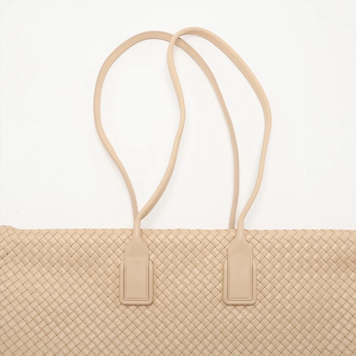 Intrecciato Leather Tote Bag, Beige — view 6