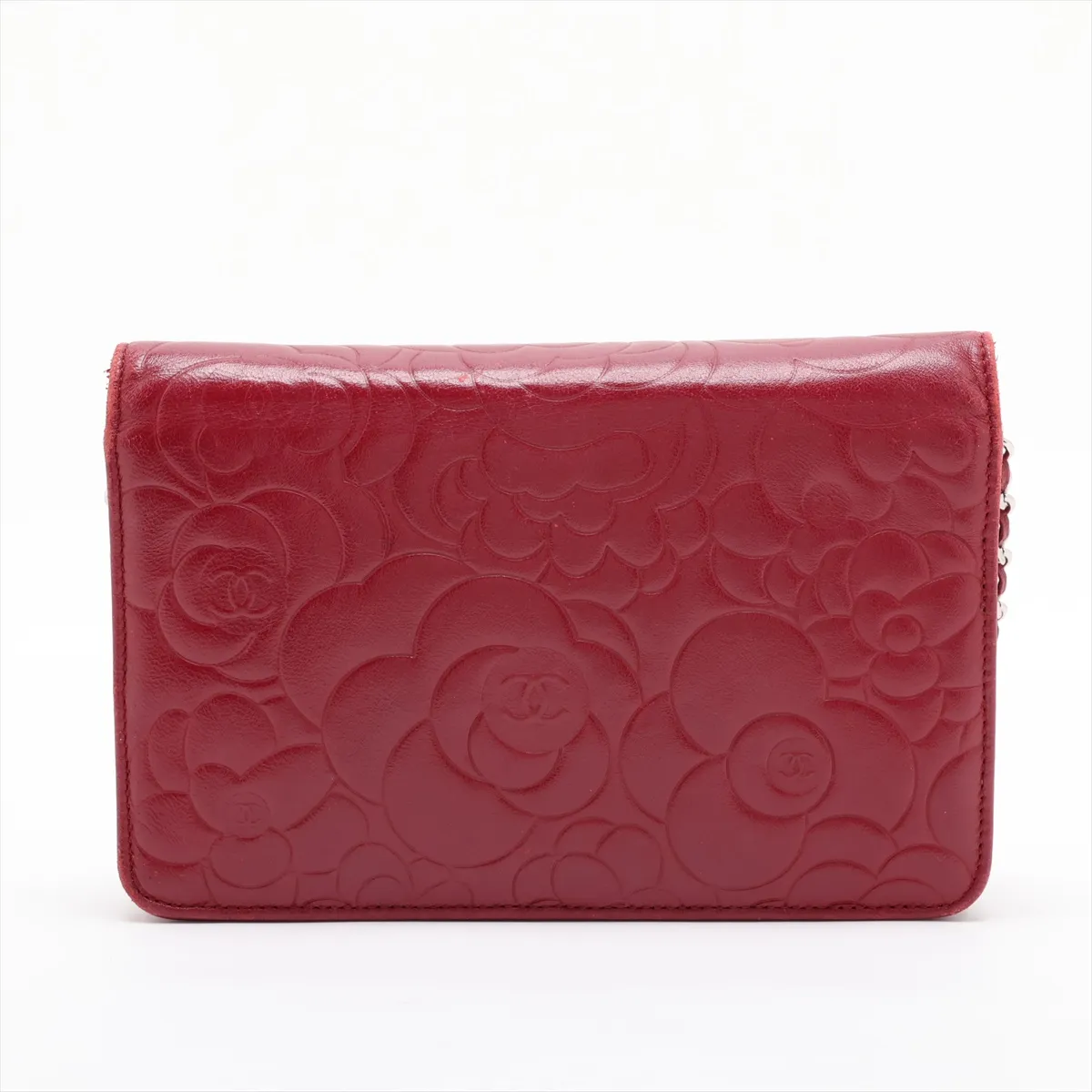 Camellia Lambskin Chain Wallet, Red, Silver Hardware, Item No. 17368965, Series 17 — view 2