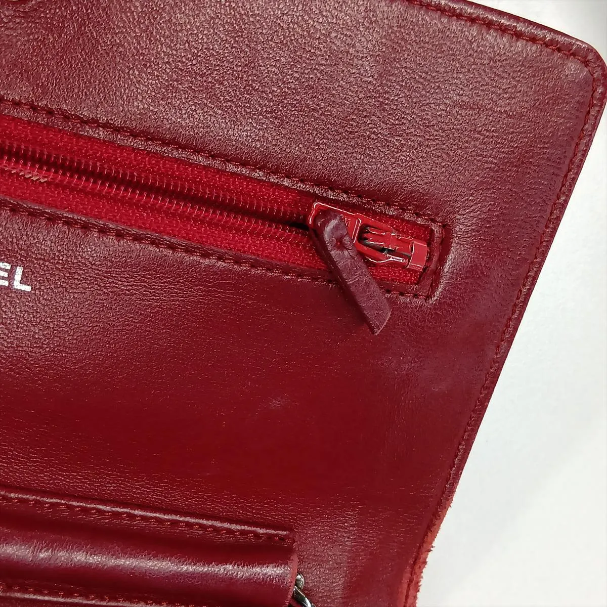 Camellia Lambskin Chain Wallet, Red, Silver Hardware, Item No. 17368965, Series 17 — view 12
