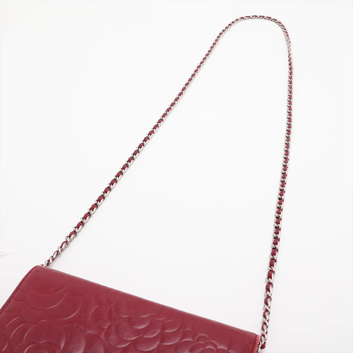 Camellia Lambskin Chain Wallet, Red, Silver Hardware, Item No. 17368965, Series 17 — view 5