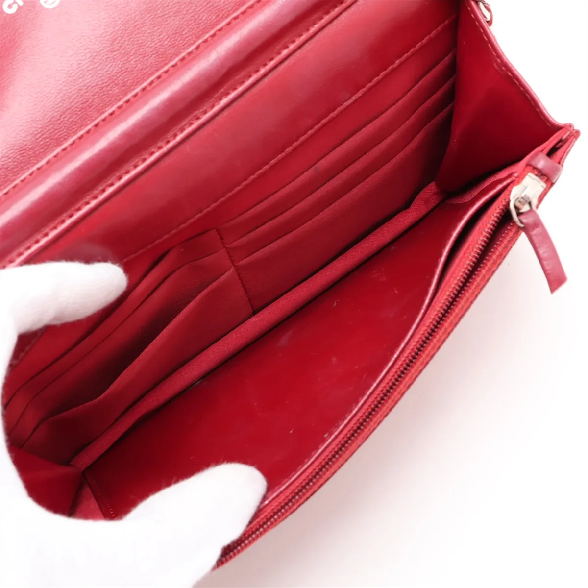 Camellia Lambskin Chain Wallet, Red, Silver Hardware, Item No. 17368965, Series 17 — view 6