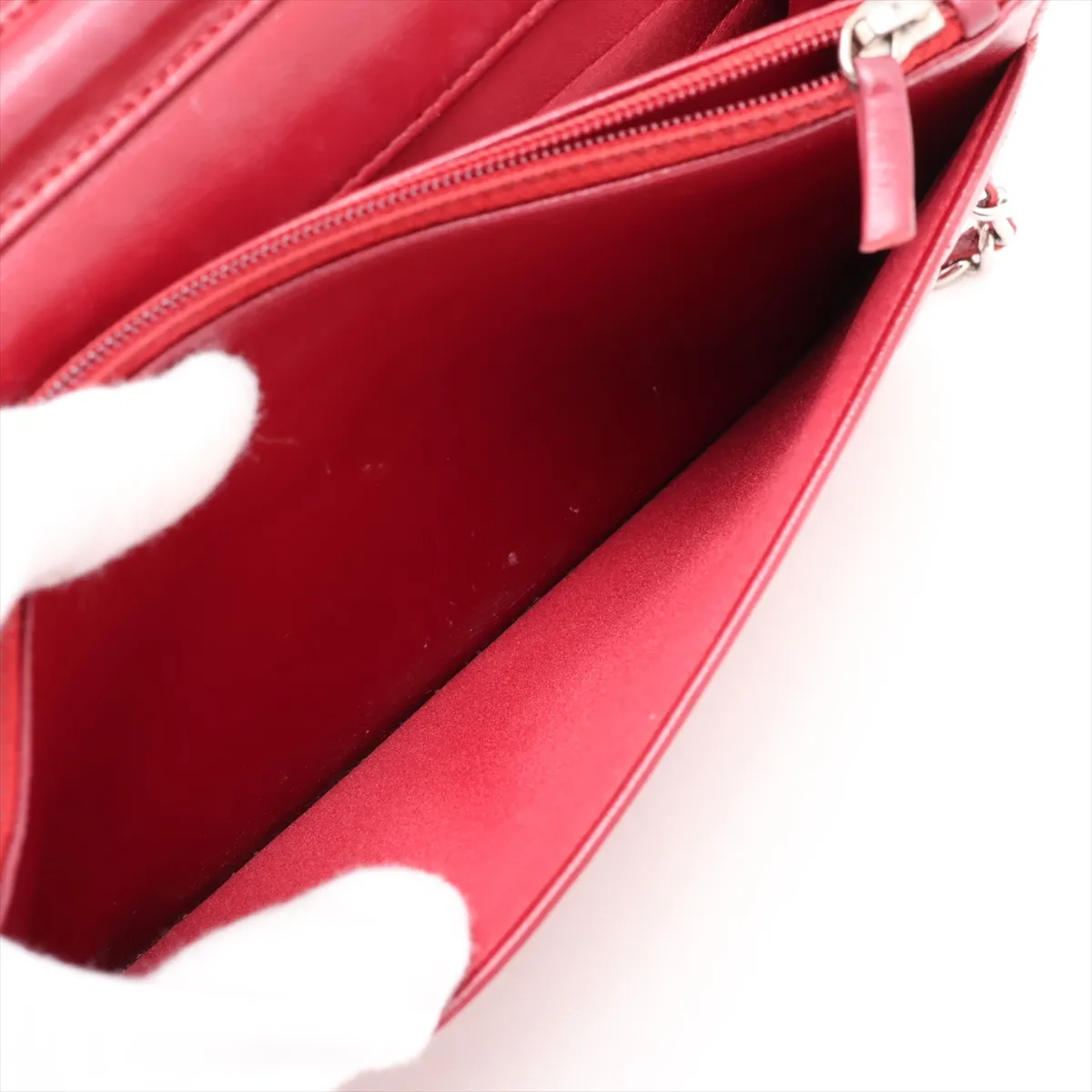 Camellia Lambskin Chain Wallet, Red, Silver Hardware, Item No. 17368965, Series 17 — view 9
