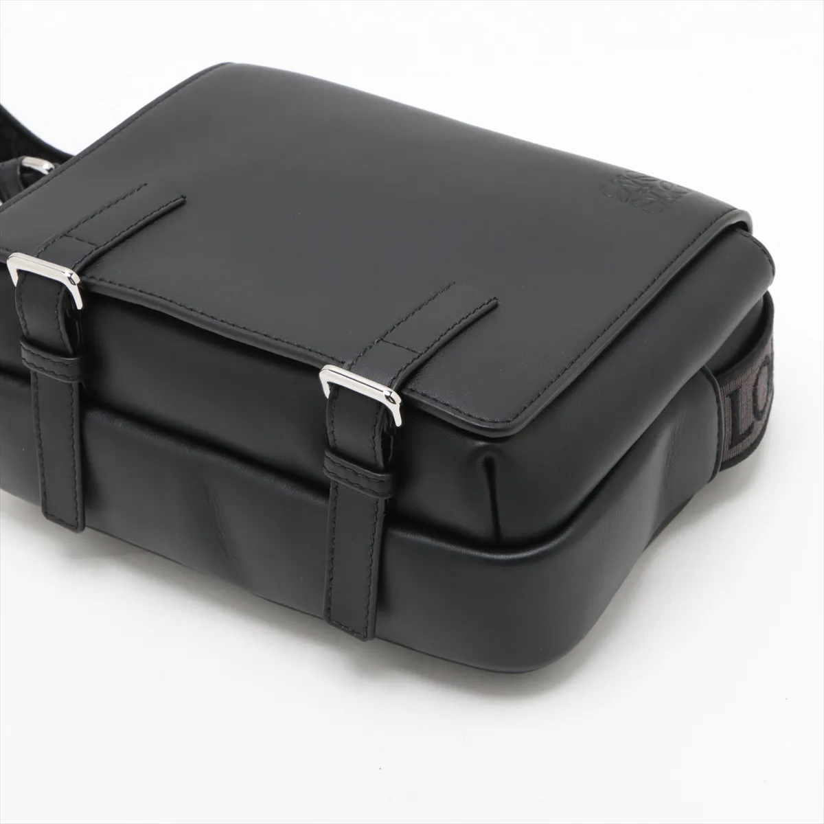 Military Messenger Bag Leather Shoulder Bag Black — view 3