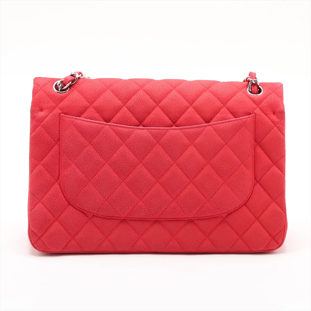 Large Matelassé 30 Caviar Skin Double Flap Double Chain Bag, Red, Silver Hardware, 18151514, Serial Number 18-series, A58600 — view 2