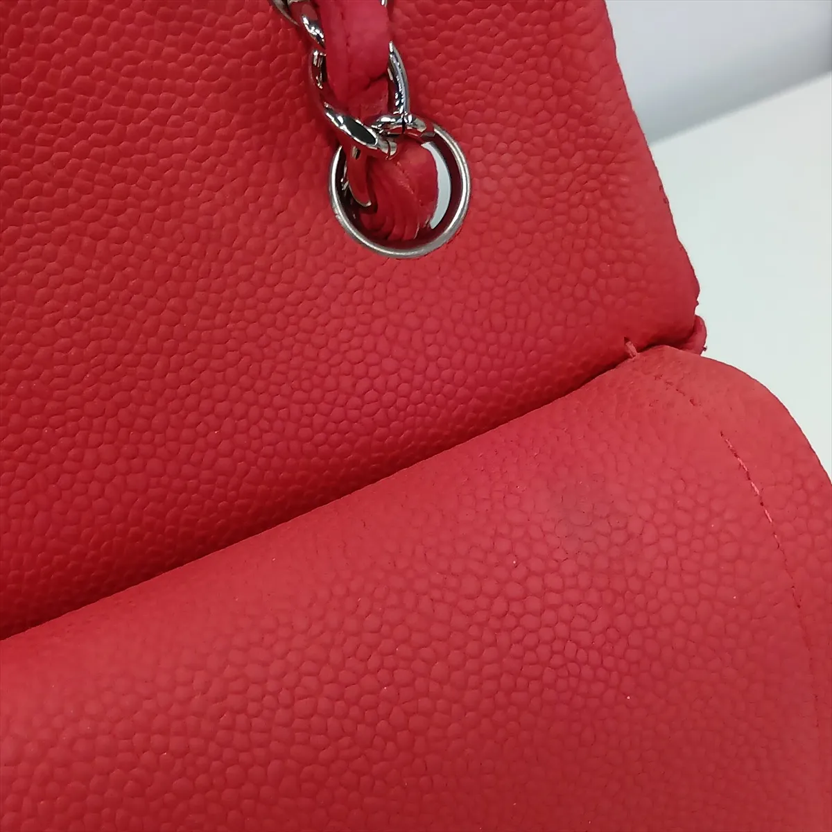 Large Matelassé 30 Caviar Skin Double Flap Double Chain Bag, Red, Silver Hardware, 18151514, Serial Number 18-series, A58600 — view 13