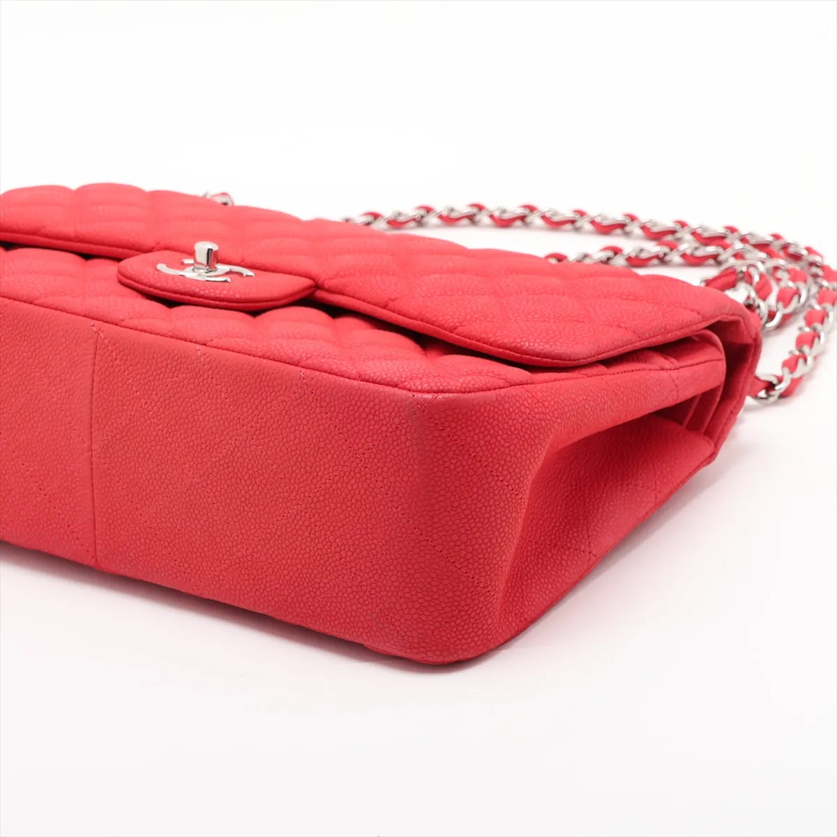 Large Matelassé 30 Caviar Skin Double Flap Double Chain Bag, Red, Silver Hardware, 18151514, Serial Number 18-series, A58600 — view 3
