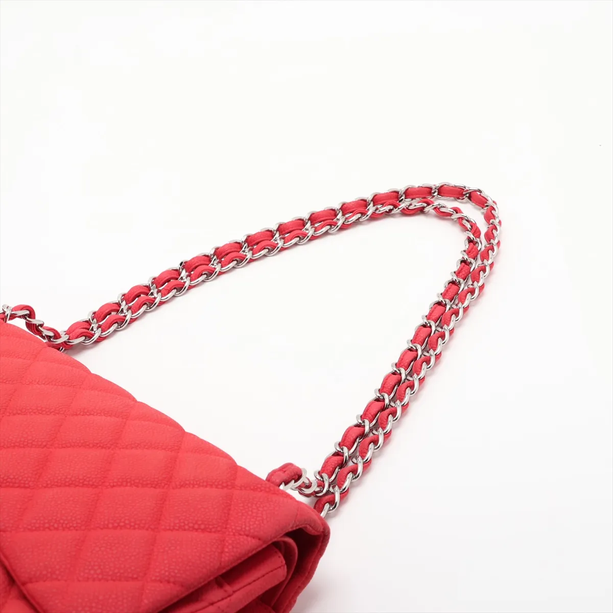 Large Matelassé 30 Caviar Skin Double Flap Double Chain Bag, Red, Silver Hardware, 18151514, Serial Number 18-series, A58600 — view 5