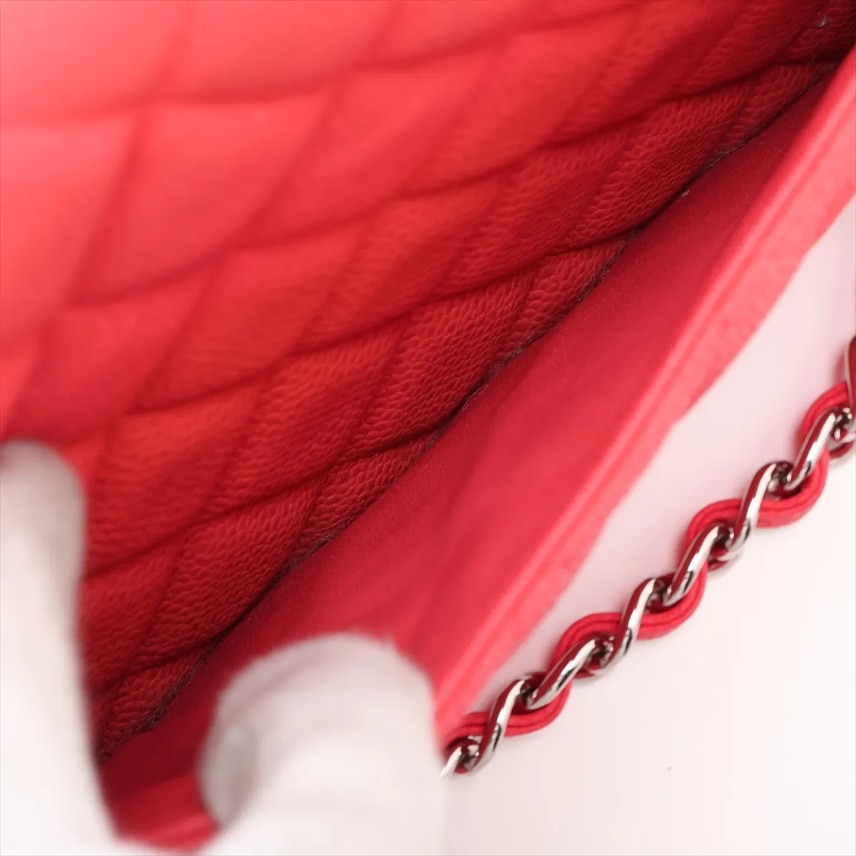 Large Matelassé 30 Caviar Skin Double Flap Double Chain Bag, Red, Silver Hardware, 18151514, Serial Number 18-series, A58600 — view 10