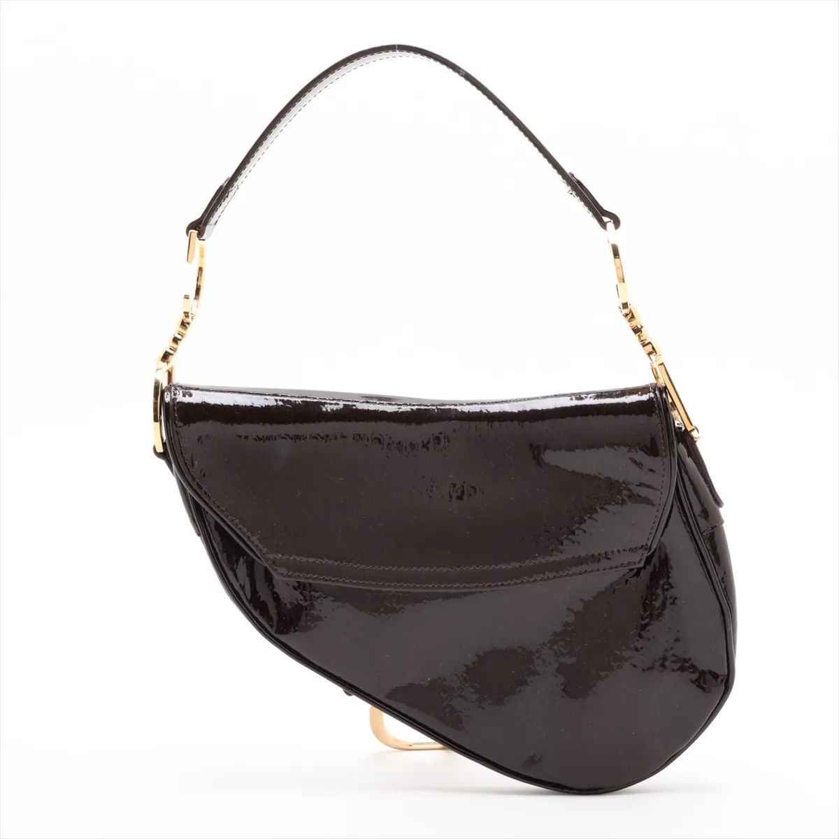 Trotter Saddle Bag Patent Leather Shoulder Bag Brown — view 2