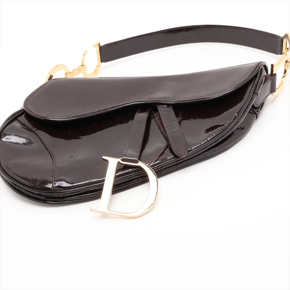 Trotter Saddle Bag Patent Leather Shoulder Bag Brown — view 3