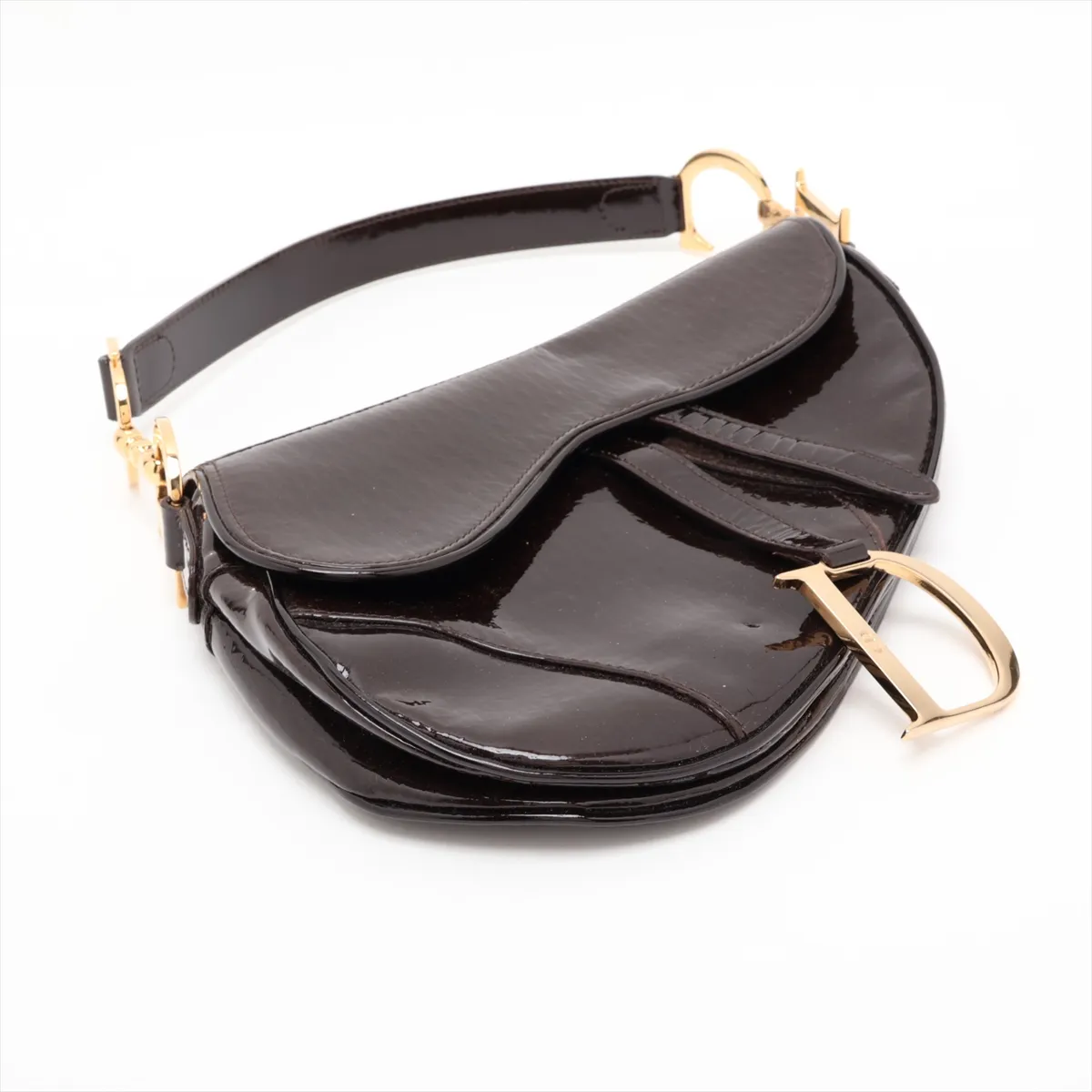 Trotter Saddle Bag Patent Leather Shoulder Bag Brown — view 4