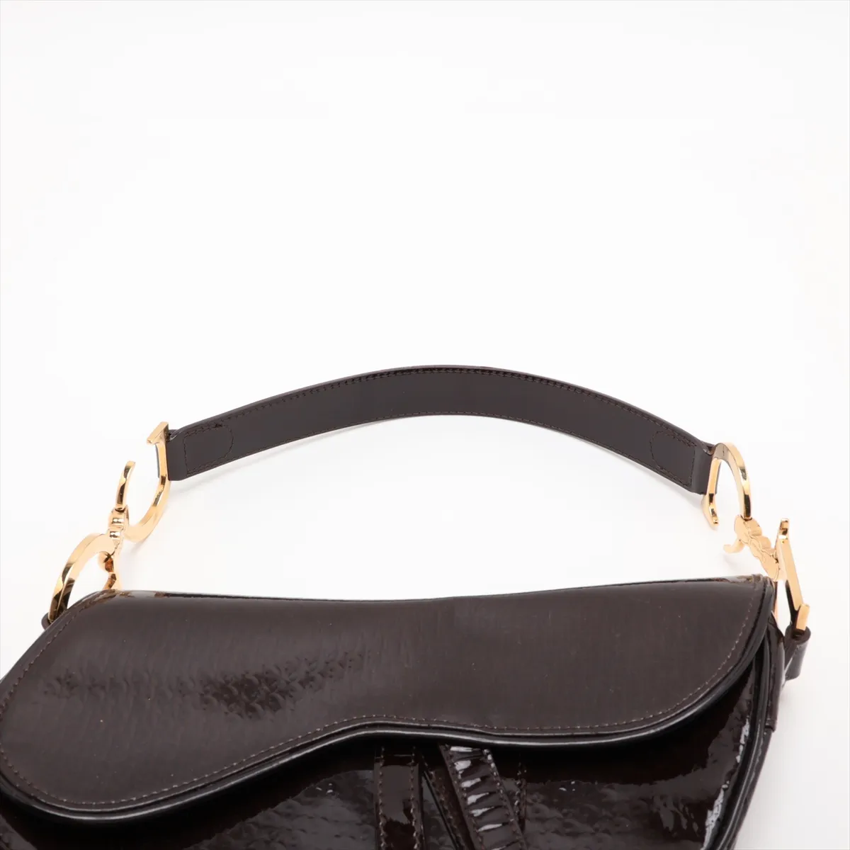 Trotter Saddle Bag Patent Leather Shoulder Bag Brown — view 6